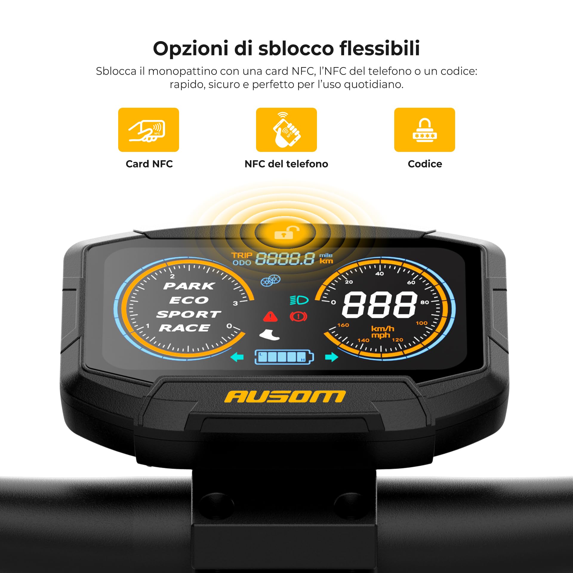 Monopattino Elettrico, Ausom Gosoul 2/Gosoul 2 Pro, 90/70km Autonomia, Sospensione ShocFree, Freni a Disco+E-ABS