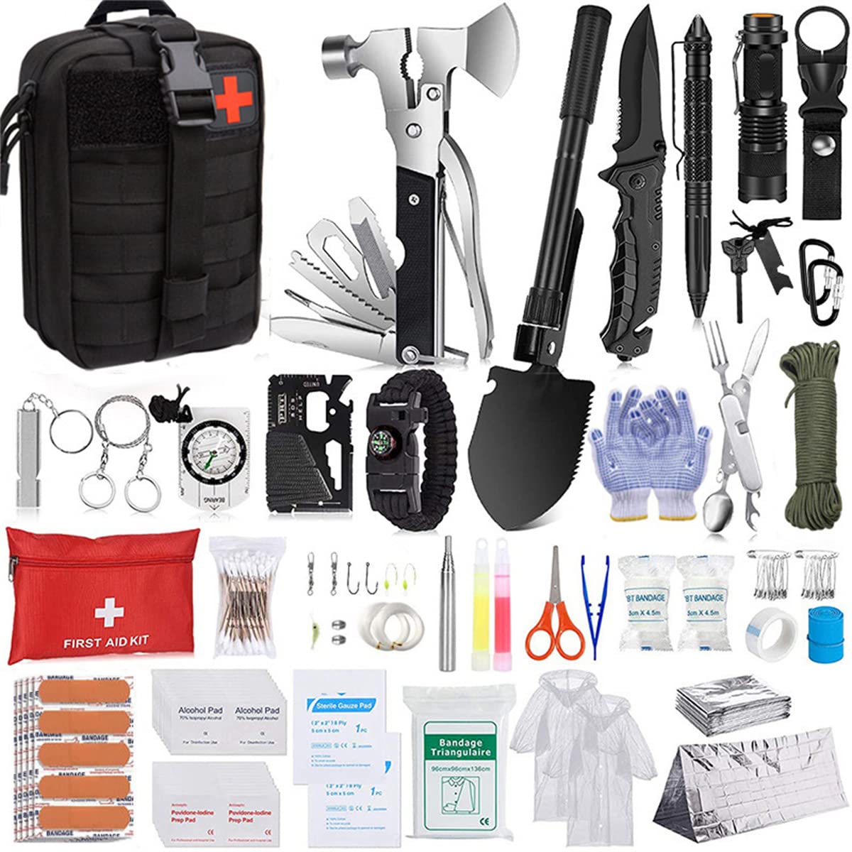 scosao Kit di Sopravvivenza Militare Professionale 105 in 1, Kit Emergenza Sopravvivenza Multifunzione Esterna Kit di pronto soccorso,per Campeggio, Alpinismo, Escursioni, Montagna Trekking,Black
