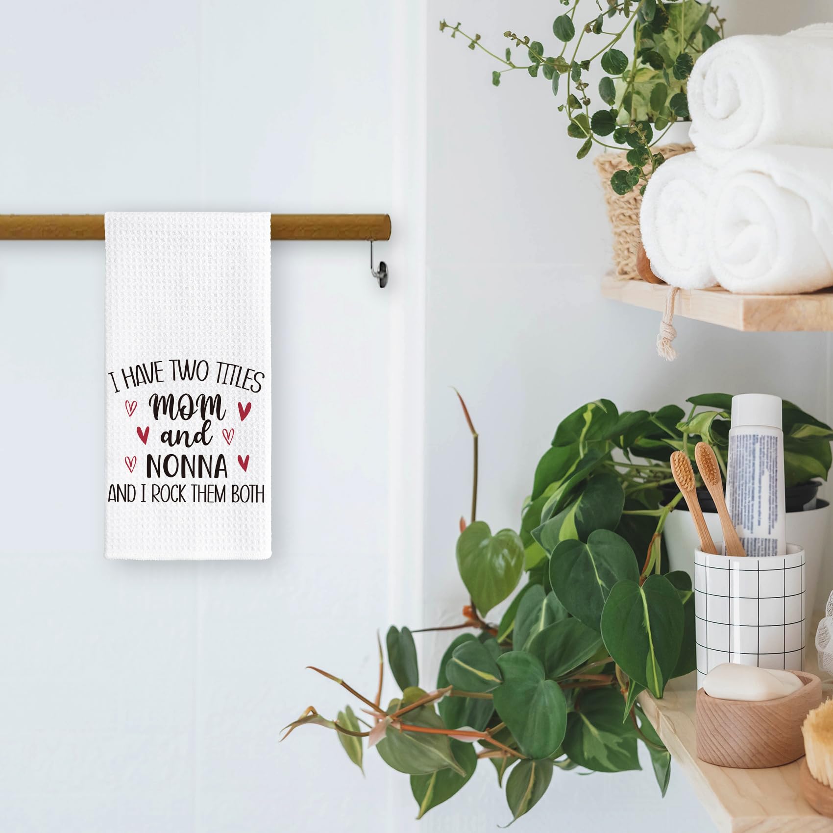 Nonna Gifts Kitchen Towels - Best Grandma Gifts for Christmas from Grandkids Hand Towel for Bathroom, I Have Two Titles Mom and Nonna Hand Tea Towel for Bathroom Kitchen, 16x24inch