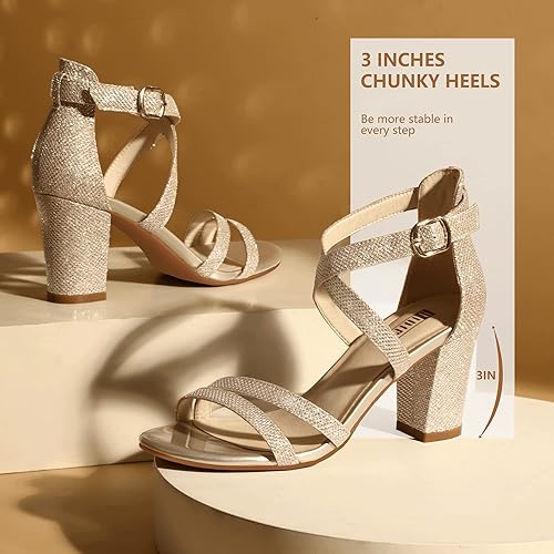 Miniatura 4 de IDIFU Sandalias de vestir IN3 Gita con tacón de bloque abierto y tiras para mujer, para bodas, noches y bailes de graduación
