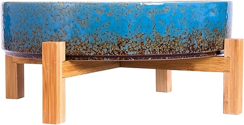 Miniatura 3 de ARTKETTY Macetas para suculentas  Macetas de cerámica para bonsái de 7 pulgadas con bandeja de drenaje, macetas grandes poco profundas para árboles