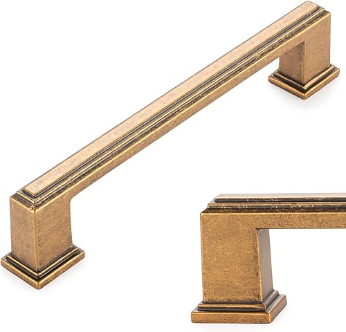 KOOFIZO - Paquete de 10 tiradores de gabinete de cocina de latón antiguo de 5 pulgadas, manijas vintage de gabinete de latón, herrajes de gabinete