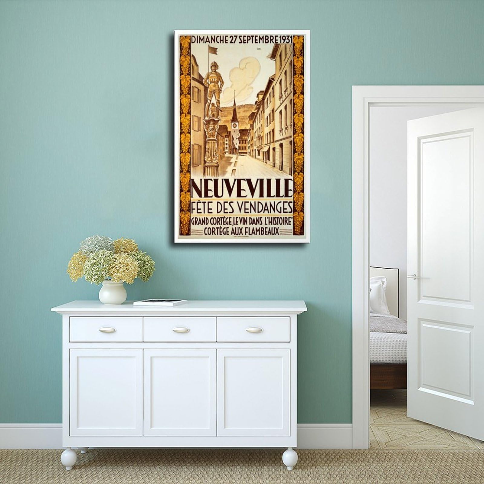 QIENAZIO Neuville Harvest Festival, poster vintage su tela, stampa artistica da parete, stampa artistica da parete, per soggiorno e camera da letto, 50 x 75 cm