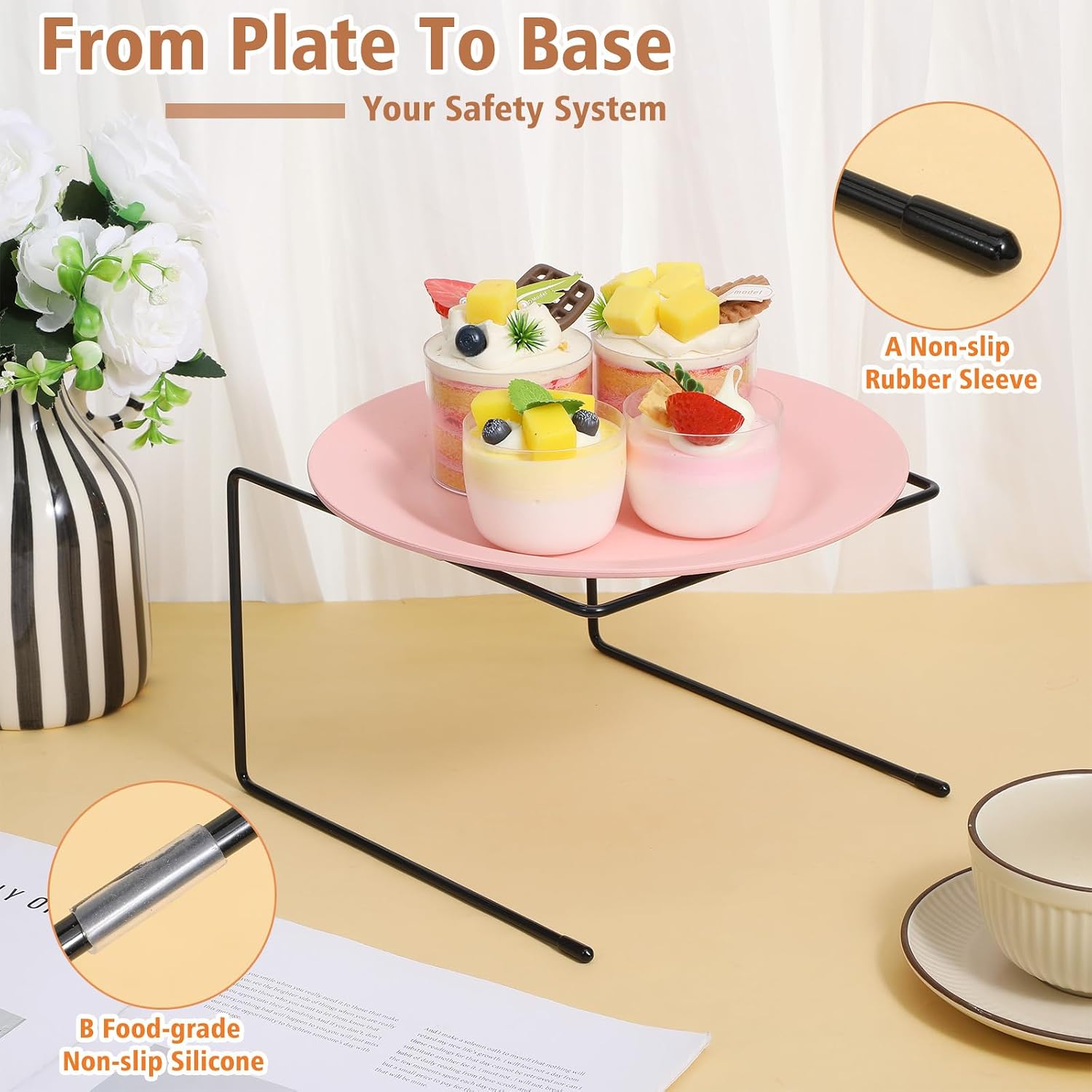 6 Pcs Pizza Stand, Black Metal Pizza Table Stands 9 x 8.1 x 6.3 Inch Food Serving Tray Display Rack with Non-Slip Pads for Parties, Weddings, Families, Restaurants