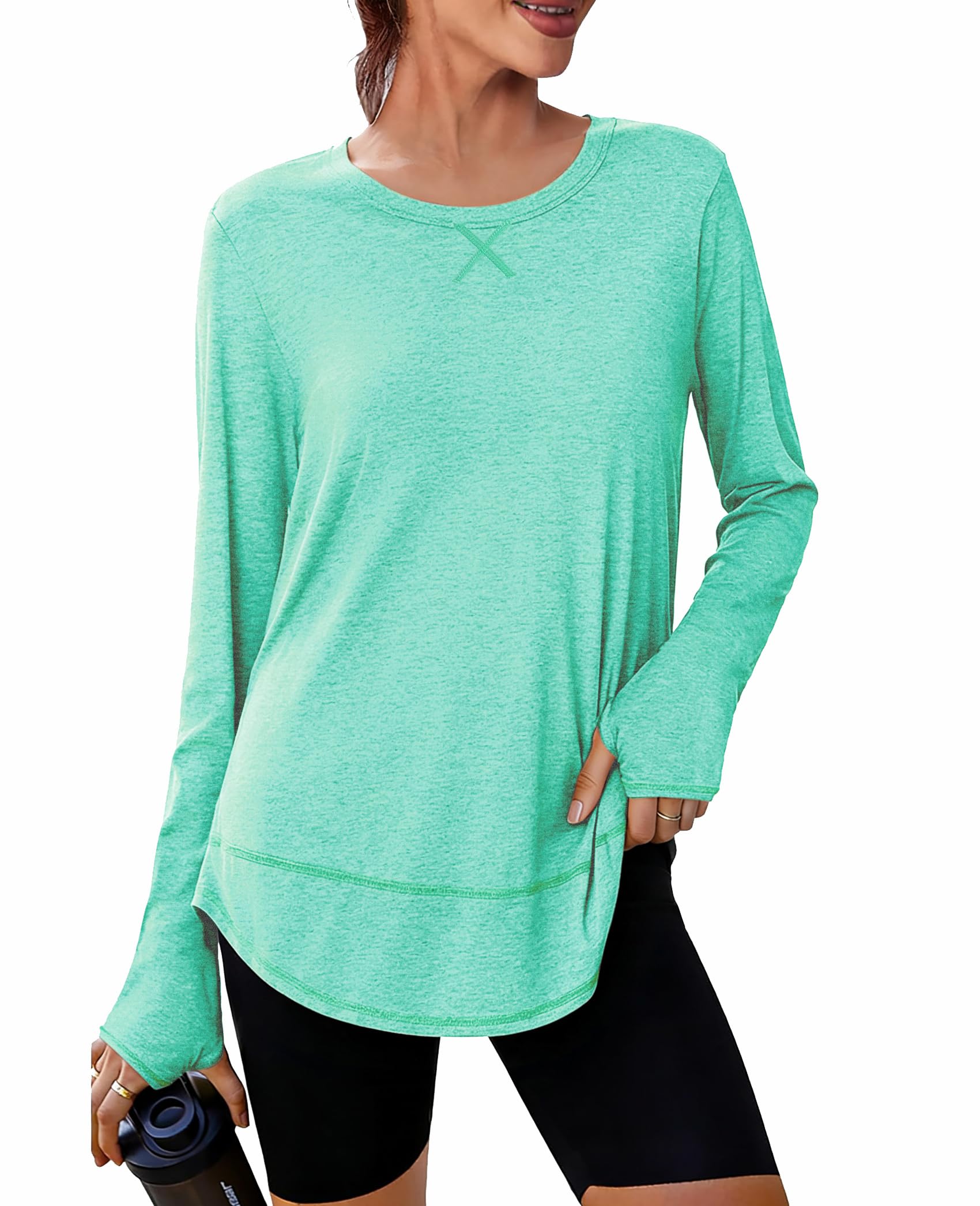 Terecey Sportshirt Damen Langarm Funktionsshirt Laufshirt Locker Atmungsaktive Langarmshirt Wandershirt Locker Fitness Yoga Workout Sport Oberteile mit Daumenloch S-3XL