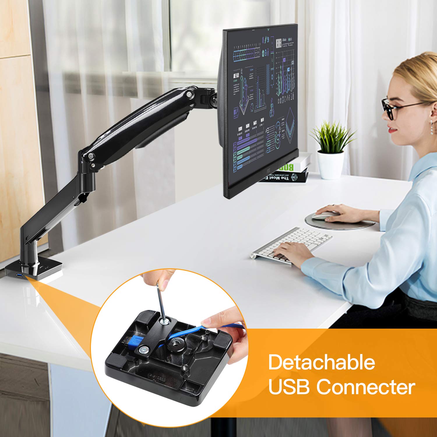 ErGear Single Monitor Stand Mount with USB, Fits 22-35” Screen, Desk Mount with Full Motion Gas Spring Arm Holds from 6.6lbs to 26.5lbs
