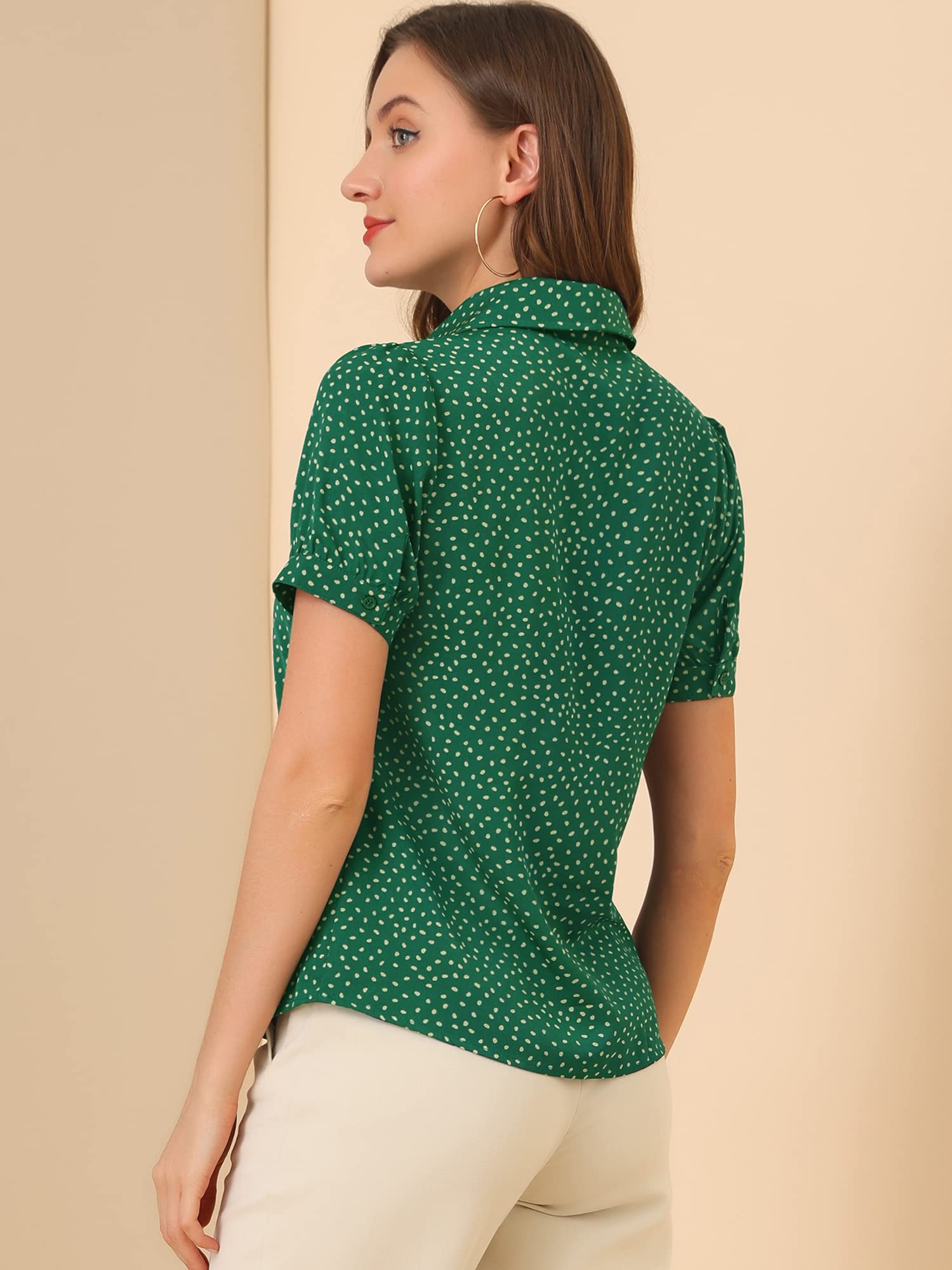 Allegra K Women's Retro Polka Dots Tops Bow Tie Neck Peter Pan Collar Chiffon Blouse