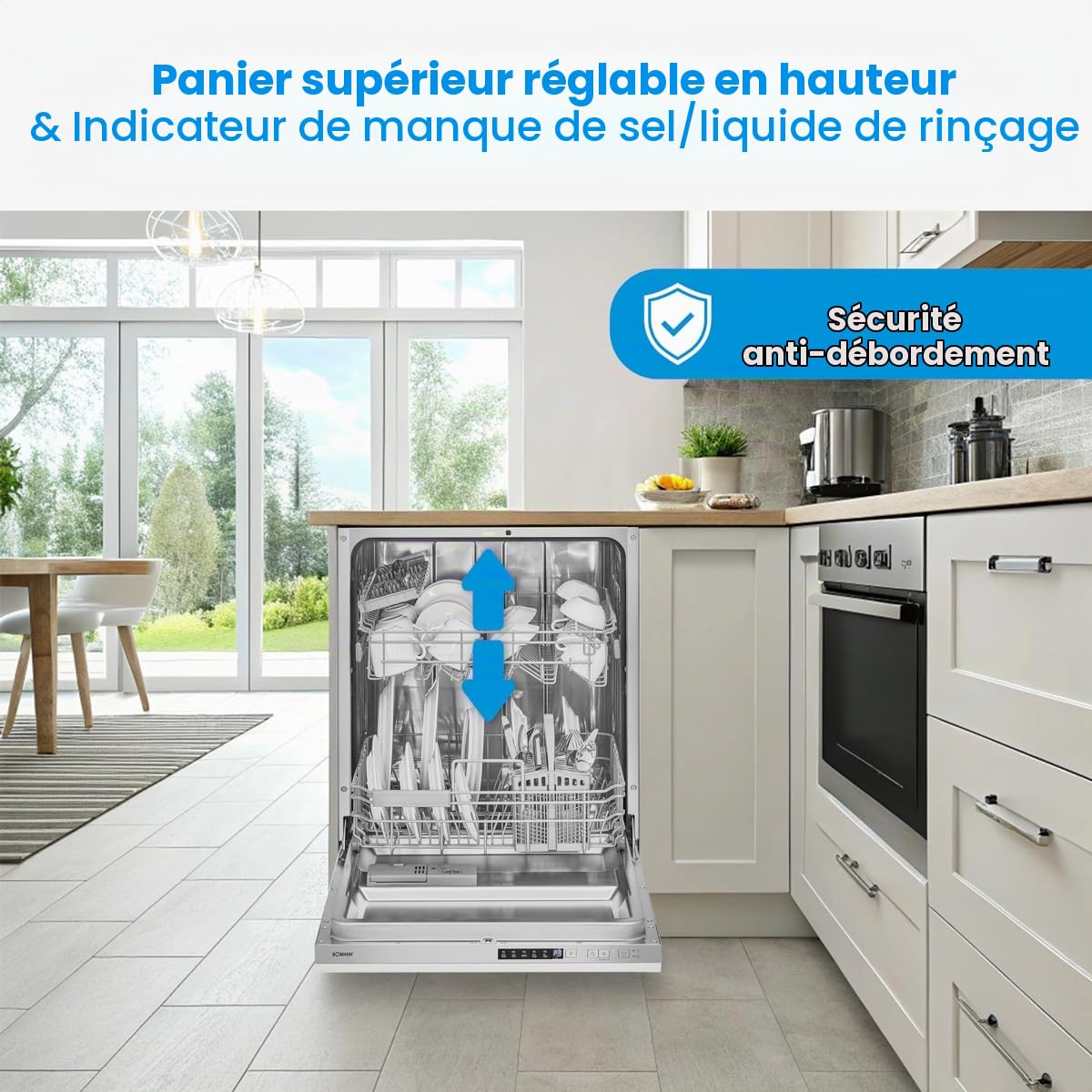 Bomann Lave-Vaisselle Encastrable 60 cm GSPE7421VI Blanc - 14 Couverts, Affichage LED, 5 Programmes, Économie d'Énergie, Cuve en Acier Inoxydable, 47 dB, 11L par Cycle