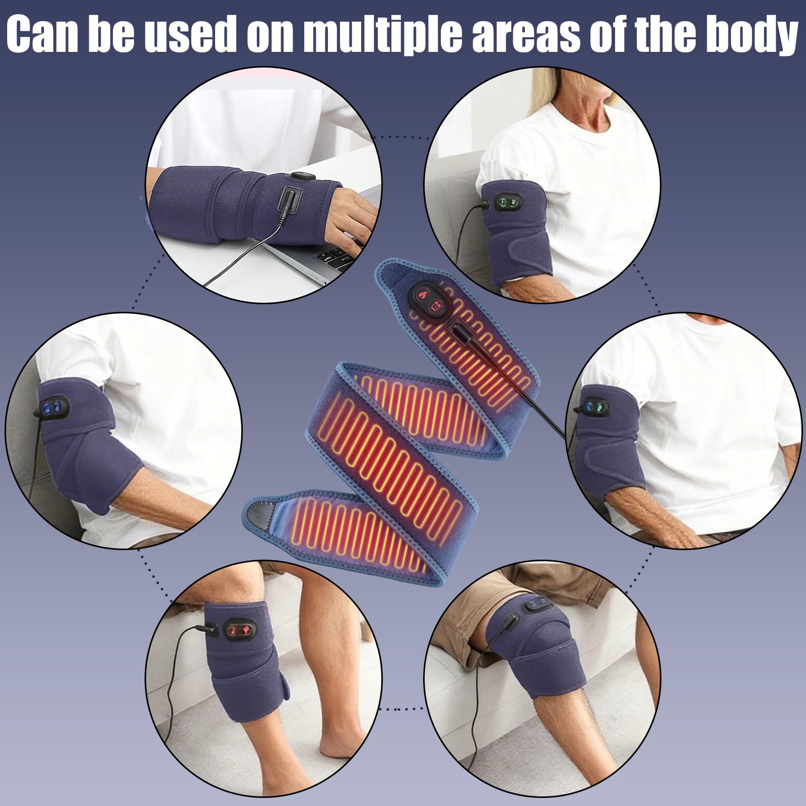 OBEST Varilla de calefacción para diferentes áreas del cuerpo, banda eléctrica flexible, cojín de calentamiento para brazos, muñeca, tobillo, pierna y rodilla, vendaje de calentamiento con 3 niveles d