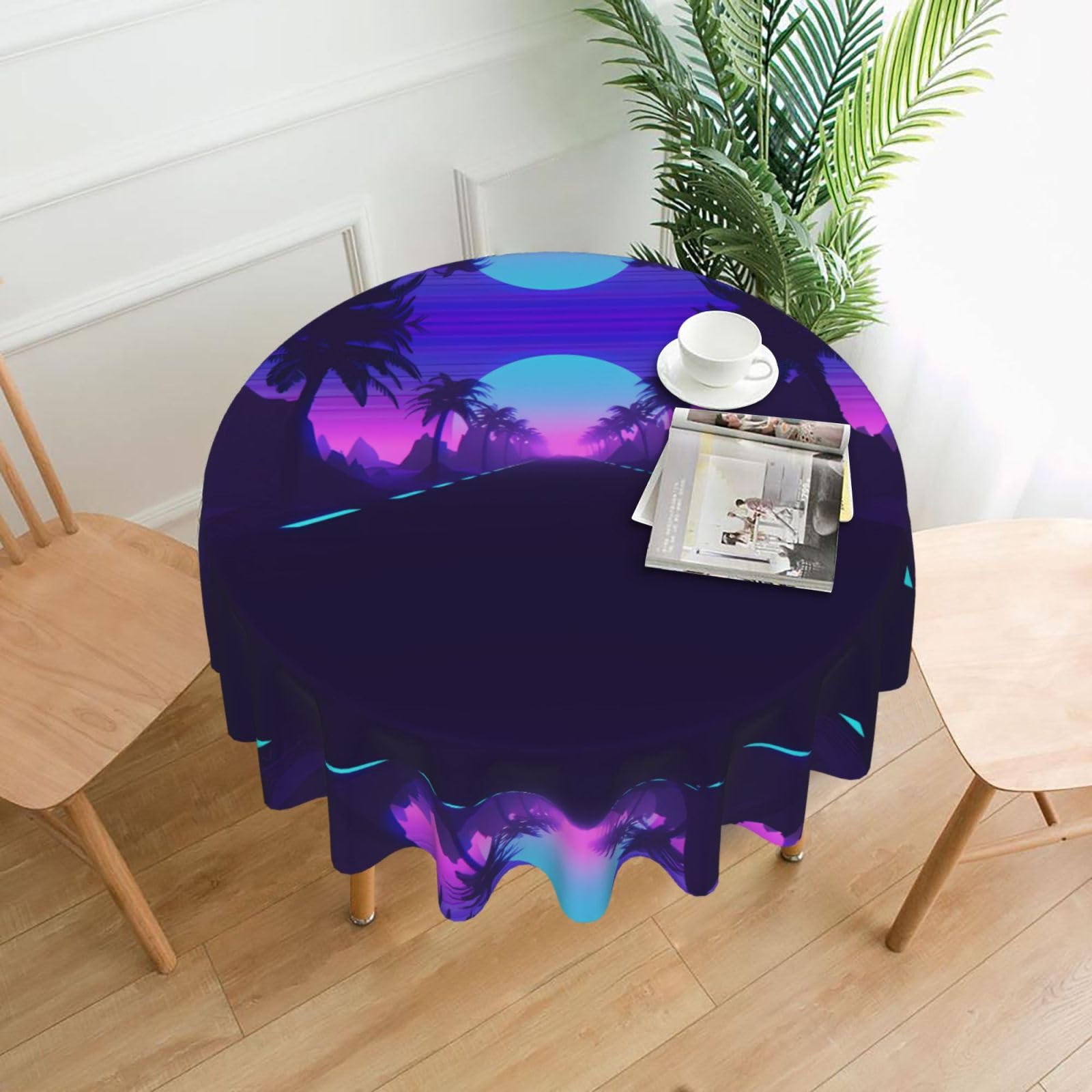 WHJSHOP Late night highway Prints Round Table Throw 60 Inch – Waterproof Table Cover for Dining, Coffee Tables, Parties & More - Soft, Wrinkle-Resistant Table Layer