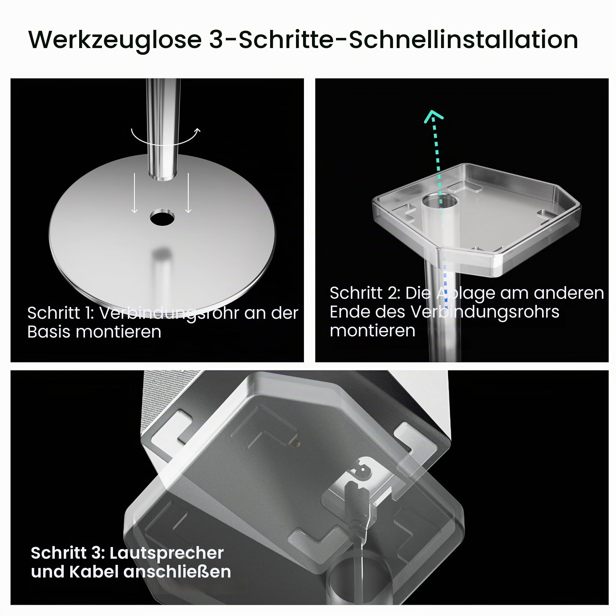 AWOL VISION ThunderBeat 5.5.2 Bodenständer 2er-Pack – Spezielle höhenverstellbare Lautsprecherständer für 5.5.2-Surround-Systeme, stabile Basis & maßgefertigtes Design (max. 4 kg Belastung)