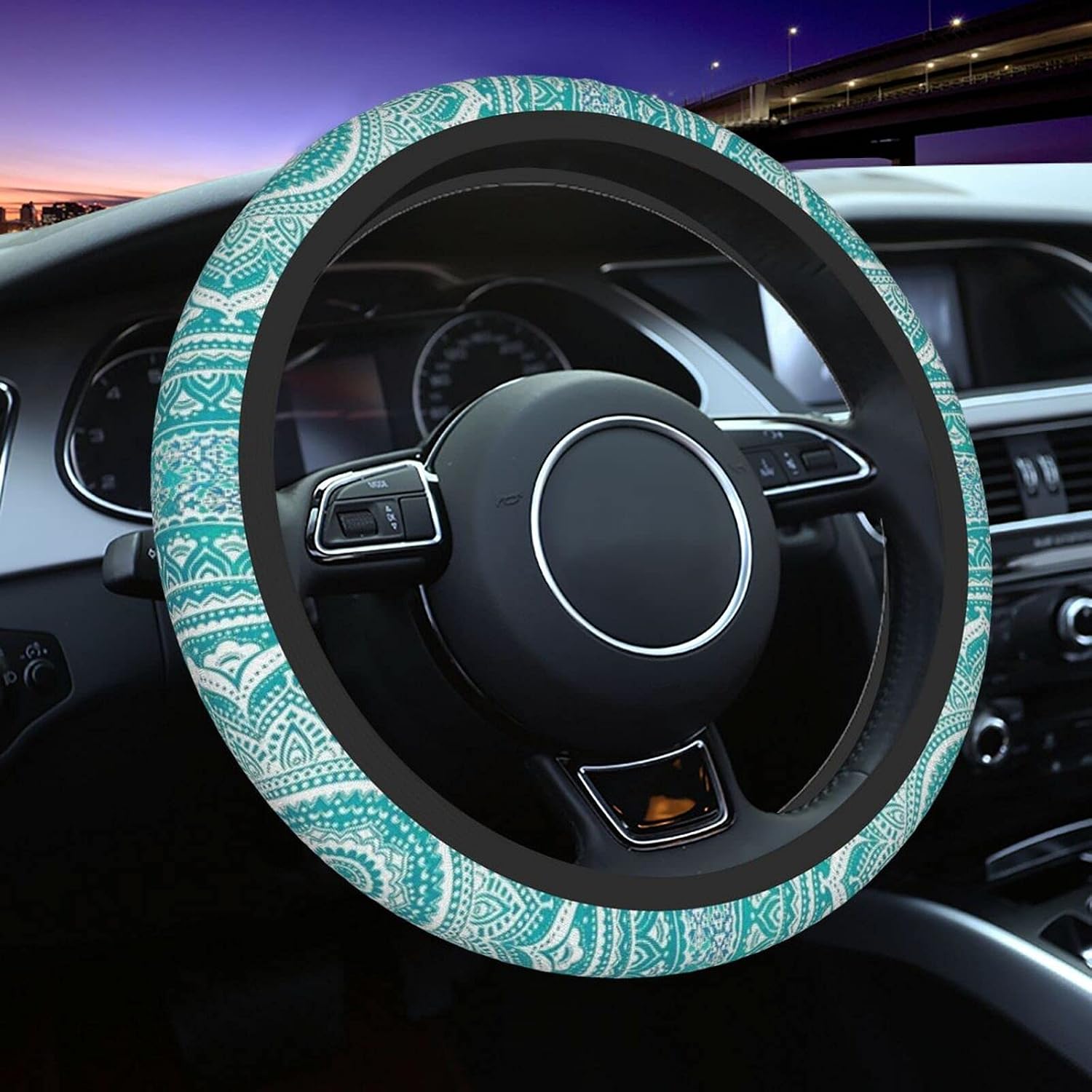 Turquoise Teal Steering Wheel Cover Green for Women & Men,Universal 15 Inches Anti Slip Neoprene Soft steering Wheel Cover Car Accessories Protective Case Fit SUV Auto Sedan Vans Trucks-Mandala