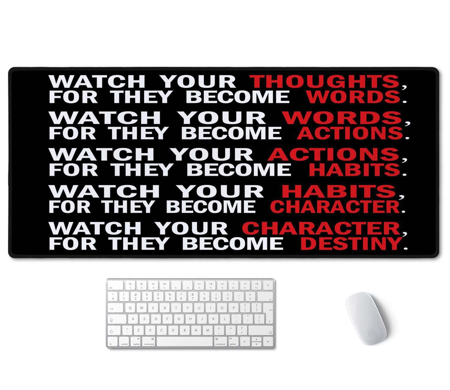 SSOIU Watch Your Thoughts Motivational Words Quotes Mouse Pad 35.5 X 15.7 Inch XXL Full Desk Mousepad Extended Large Non-Slip Rubber Base Waterproof