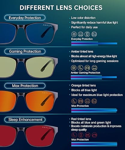 Miniatura 4 de ANYLUV Gafas de luz azul para hombres y mujeres, gafas cuadradas para juegos de computadora con protección UV anti fatiga ocular lente naranja