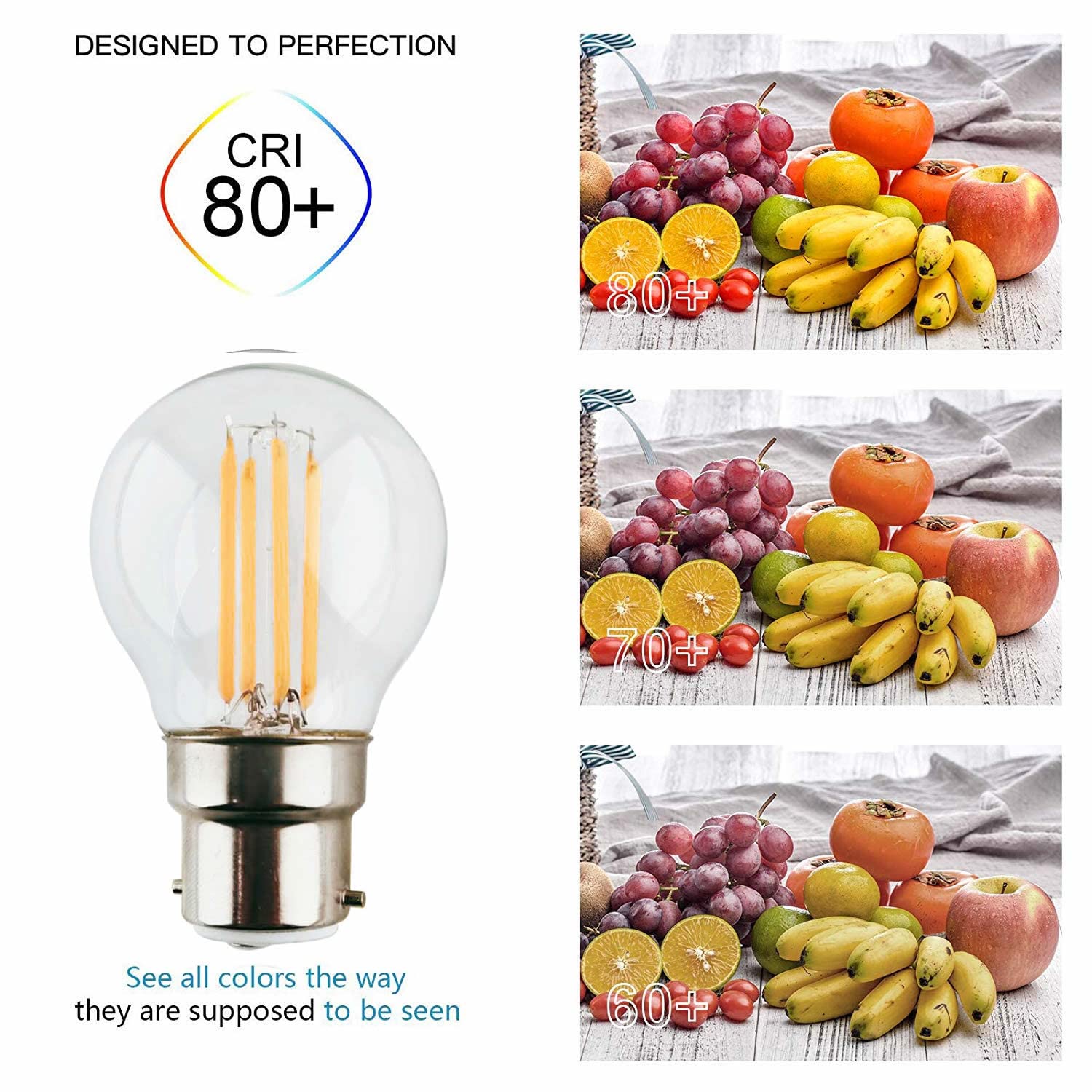 Jiotouhu B22 Bayonet LED Light Bulb, 40W Equivalent, 4W 400LM G45 Golf Ball Bulb BC Cap Classic Clear Glass Edison LED lamp - Image 3