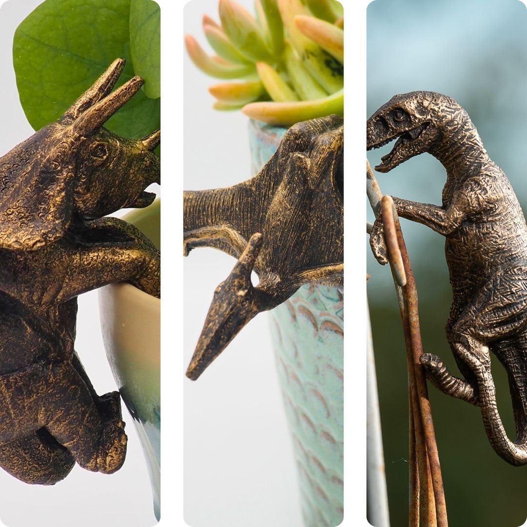 Potty Feet Velociraptor, Triceratops, Pteranodon Set of Three Pot Buddies Plant Pot Hangers
