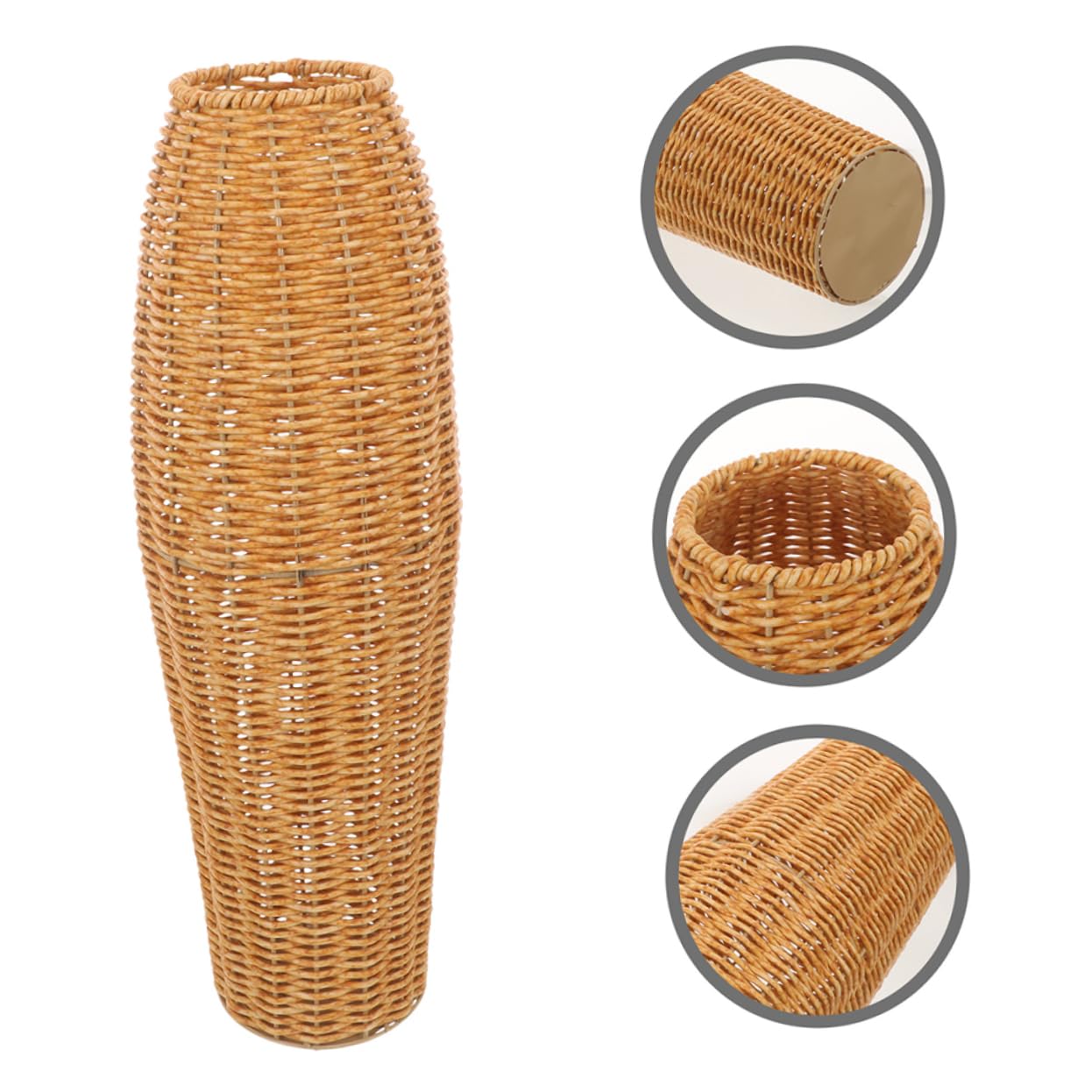Abaodam Jarrones Altos para Suelo de Imitación Ratán en Plástico Marrón, Juego de 2 Unidades, Diseño Elegante y Rústico para Flores Artificiales y Secas en Salones y Dormitorios