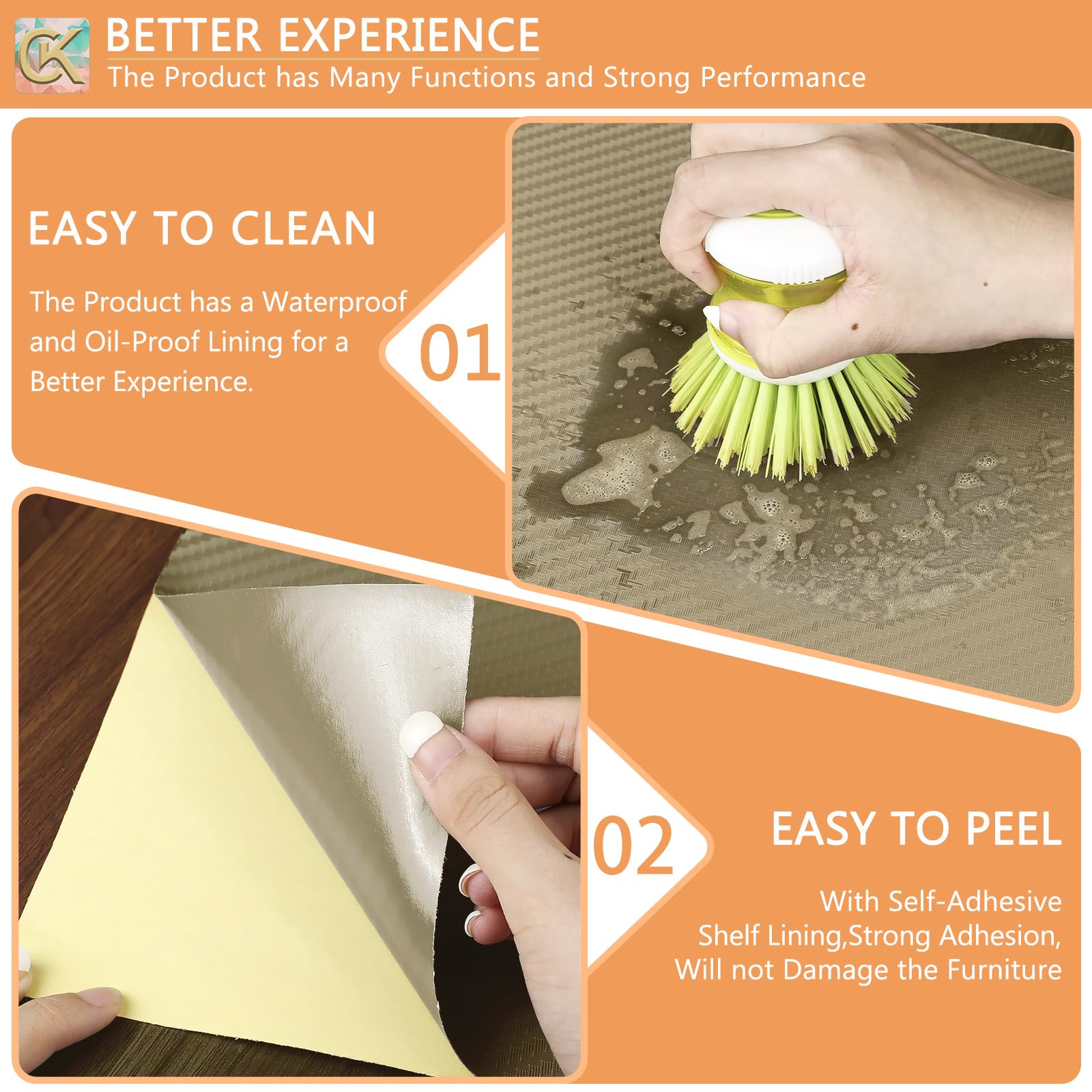 Forro autoadhesivo para estantes, forro de cocina, papel con respaldo impermeable, fácil de despegar y pegar, sin residuos, para decorar la superficie de tu escritorio, encimeras de cocina (caqui