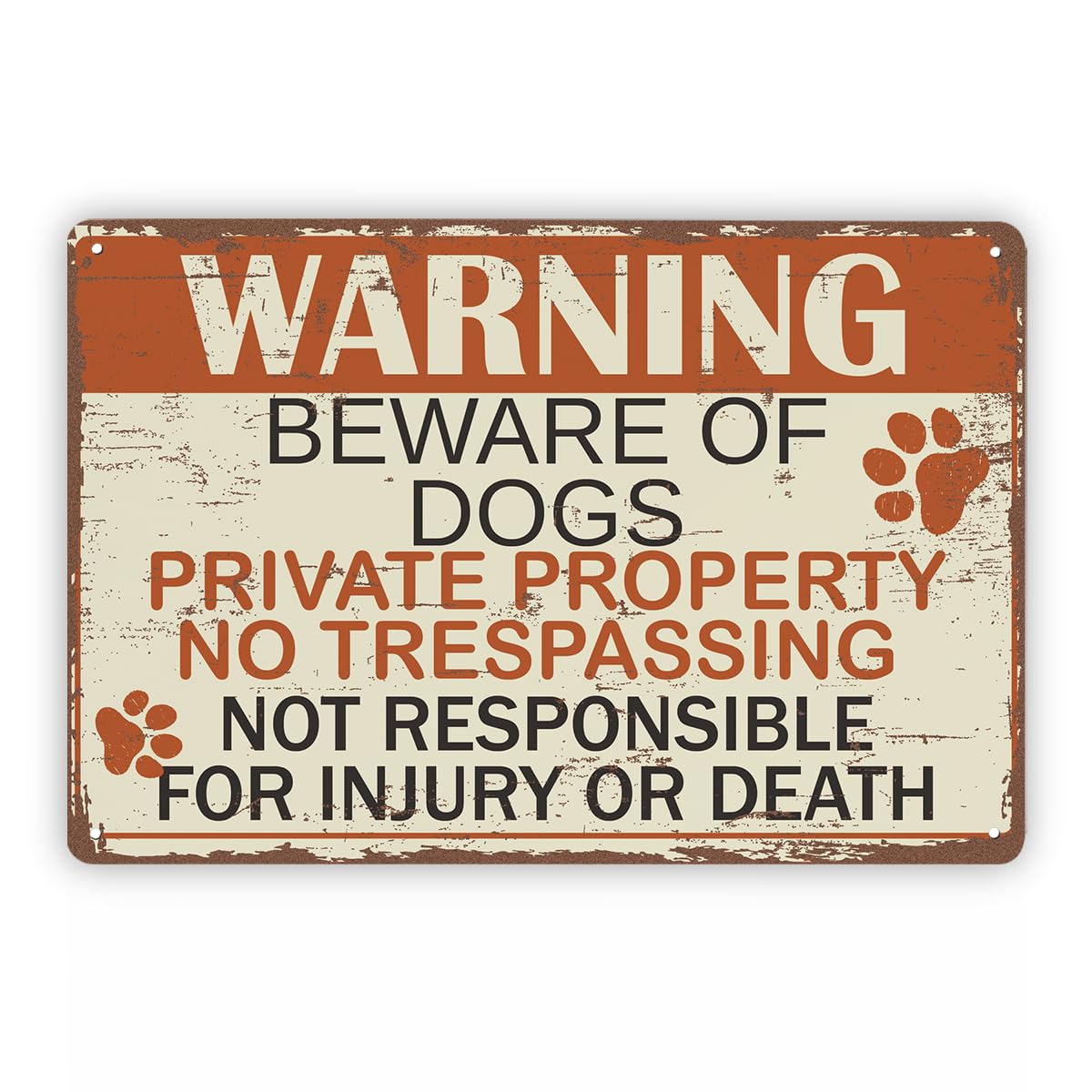 Beware Of Dog No Trespassing Tin Sign, B24 Yard Decor