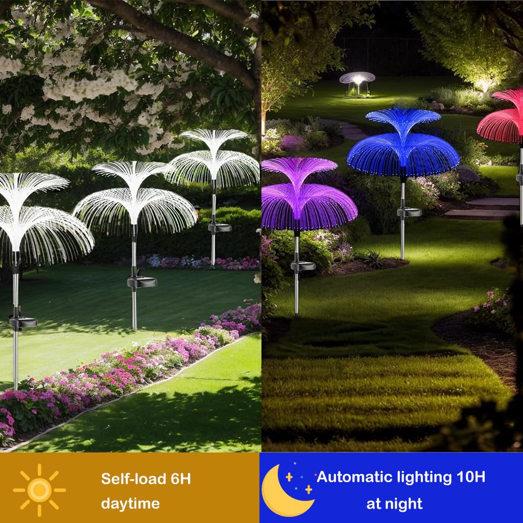 Hqynss Solar Lights Outdoor Garden,3 Pack 7 Color Changing Solar Garden Lights,Waterproof Double Star Jellyfish Decorative for Christmas Yard Pathway Lawn Party Terrace Patio - Image 2