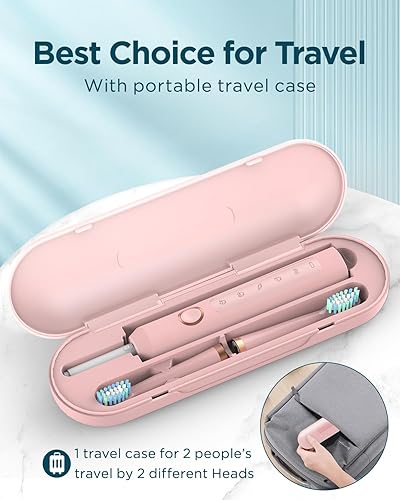 Miniatura 7 de Cepillos de dientes eléctricos recargables Sonic para adultos con 8 cabezales de cepillo y estuche de viaje, blanqueamiento de dientes, cepillo de