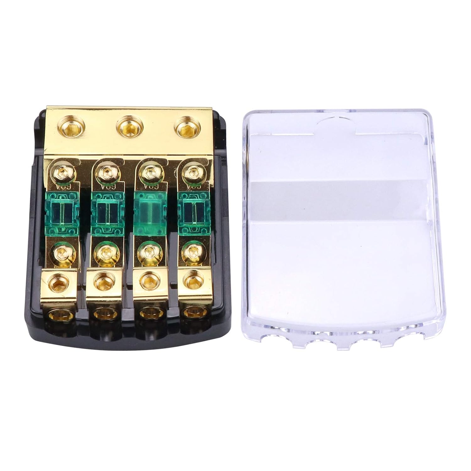 ZOOKOTO 4 Way Copper Distribution Block 60A, 0GA(4/6/8/10) GA to 4(6/8/10) GA 60 Amp Mini ANL Fuse Holder Fuse Block 60amp