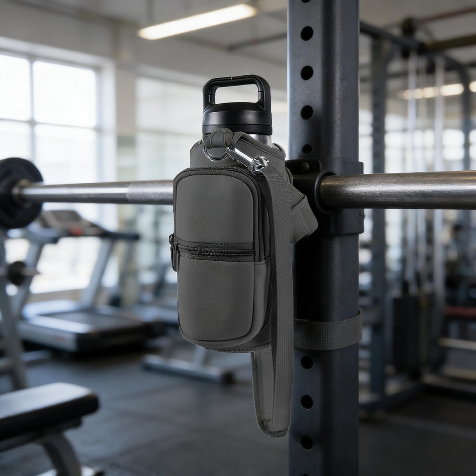 Bolsa Gimnasio Magnética, Portabotellas con Bolsillo para Teléfono, Bolsa Deportiva Portátil con Correa Ajustable, Accesorios de Gimnasio para Hombre y Mujer, Mantiene Botella al Alcance