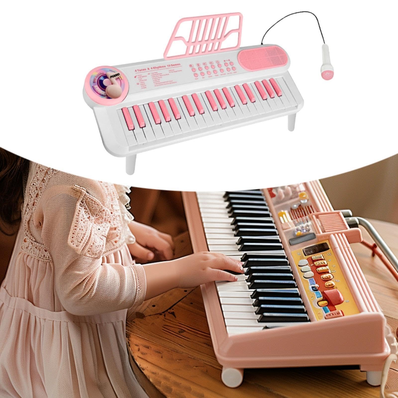Gralara Piano Keyboard Elektronisches Musikspielzeug für Kinder mit 37 Tasten Und Mikrofon Lernklavier Zur Musikalischen Erziehung für Eltern Kind Kommunikati, Weiß