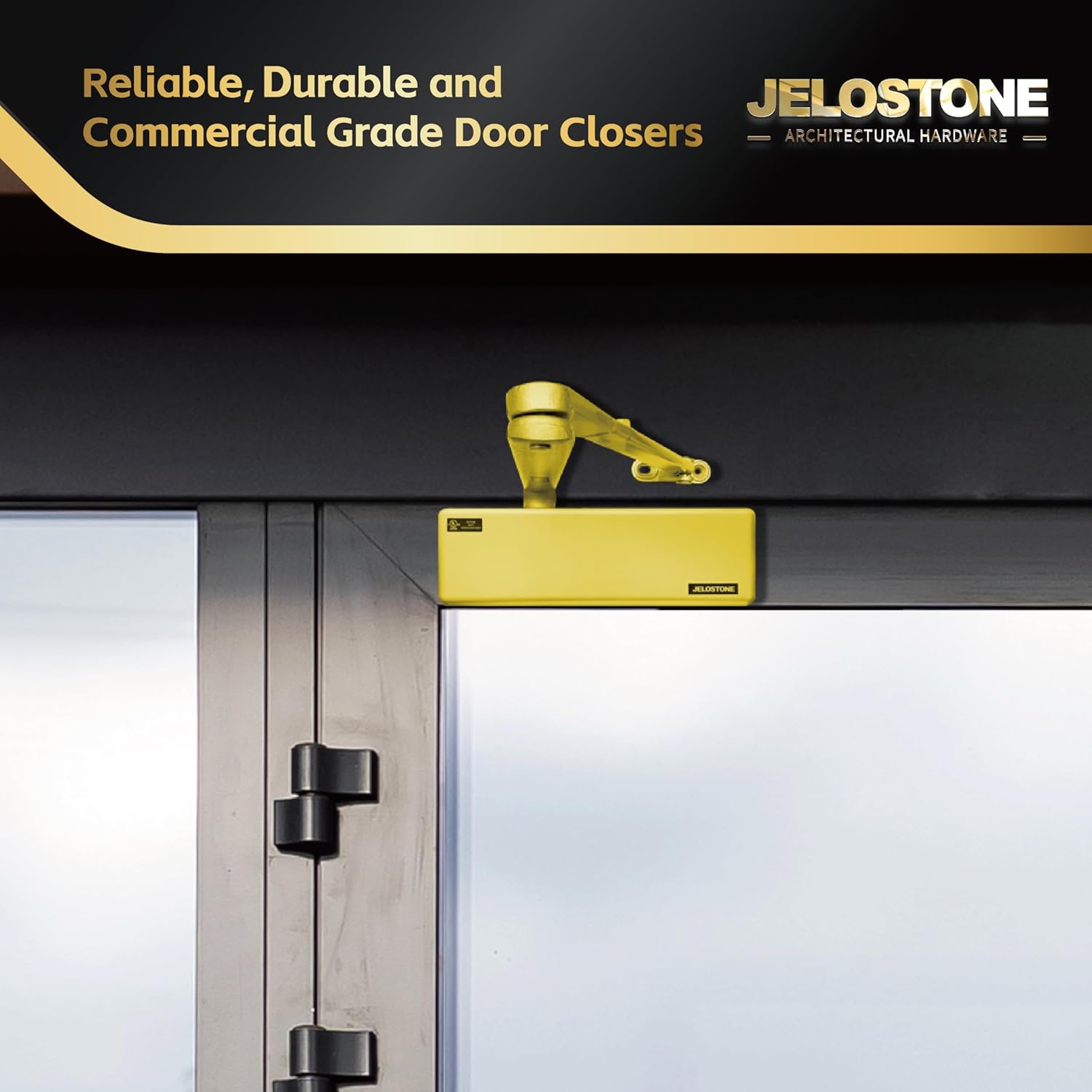 Extra Heavy Duty, Commercial Door Closer D9000DA, ANSI Grade 1, UL 3 Hour Fire Rated, ADA Compliant, Delayed Action, Adjustable Spring Size 1-6 for Doors (44-330LB/30-60 in), Indoor/Outdoor (Gold)