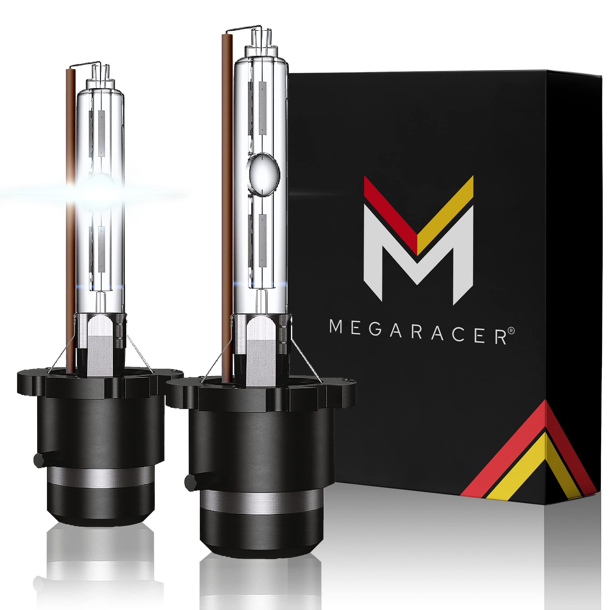 Mega RacerD2R D2S HID Headlight Bulb 6000K Diamond White 12V 35W Xenon Gas Automotive Replacement Bulbs, Metal Stents Base, IP68 Waterproof, Pack of 2, MR-D2S-6K