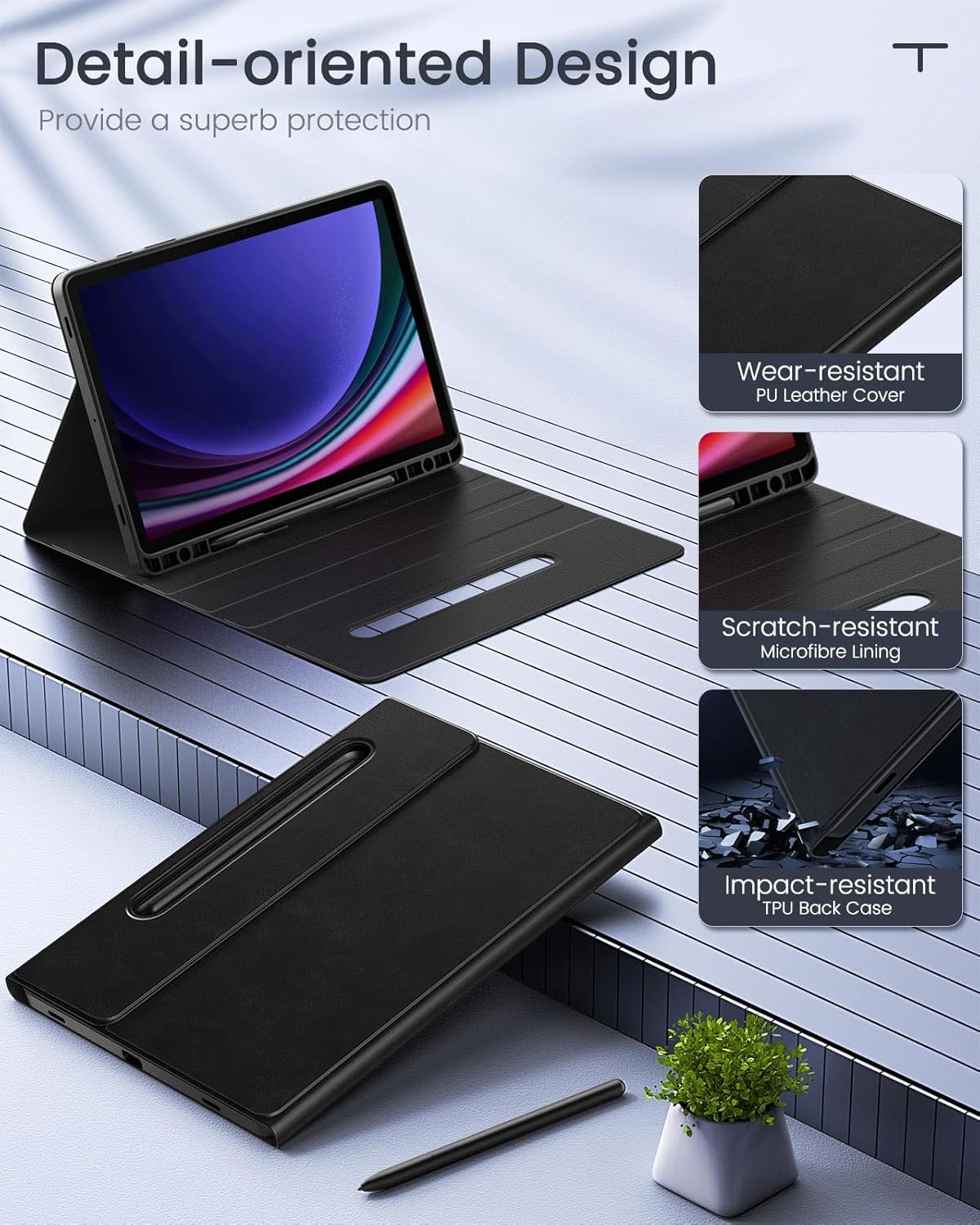 MoKo Keyboard Case for Galaxy Tab S9 FE 5G Case with Keyboard 10.9", Samsung Galaxy Tab S9 Keyboard Case 11" 2023 with S Pen Holder & Touchpad, Multi-Angle Detachable Bluetooth Folio Keyboard, Black