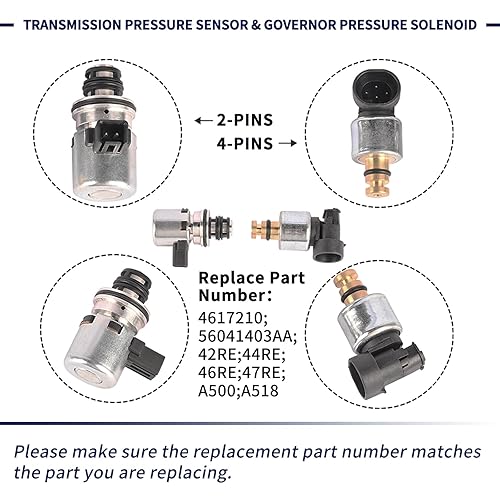 Miniatura 3 de 4617210 56041403AA Sensor de presión de transmisión y kit de solenoide de presión de gobernador A518 42RE 44RE 46RE 47RE Compatible con Dodge Dakota