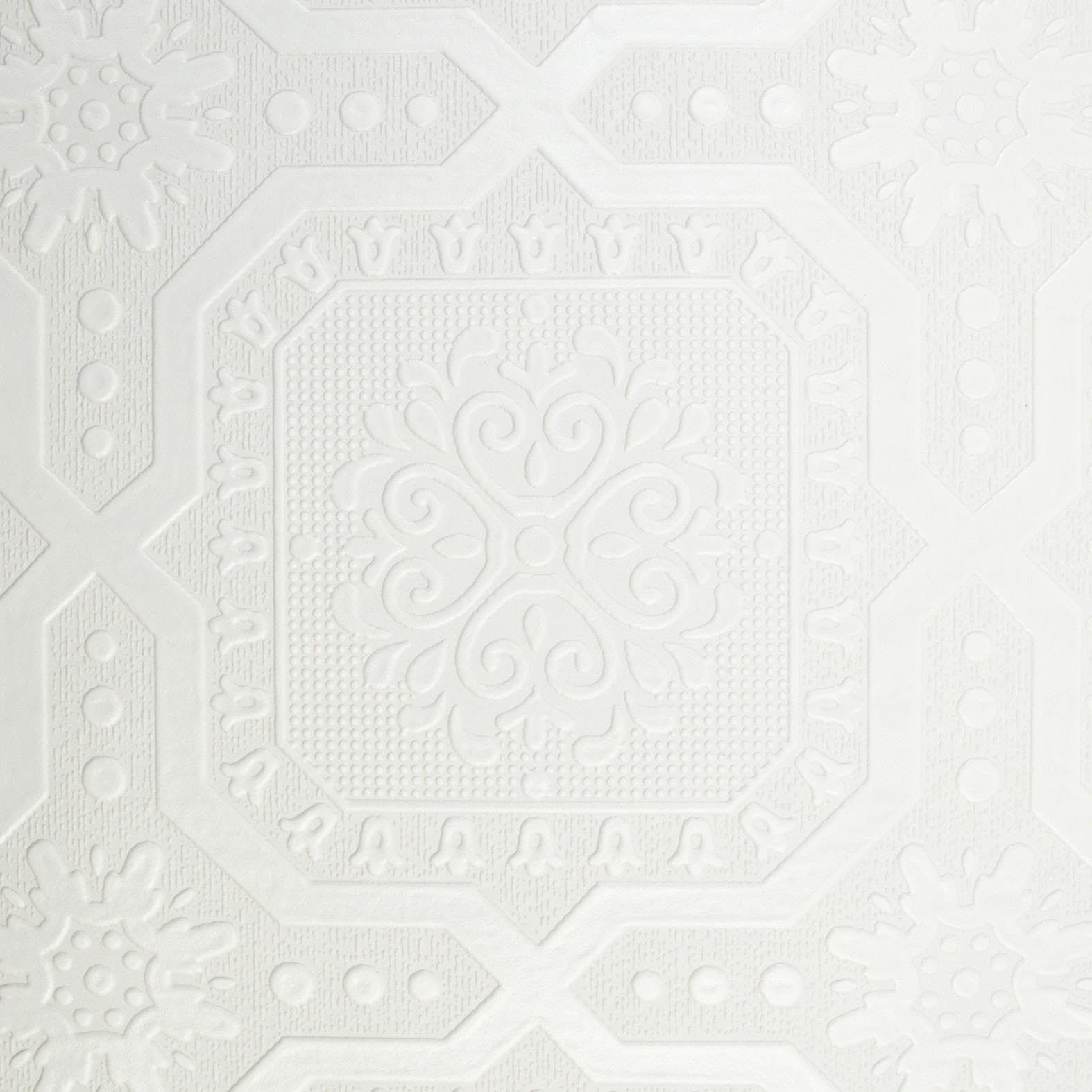 Chatsworth White Wallpaper - Floral Panel Design Classic Traditional - Textured Paintable Blown Vinyl Feature Wall
