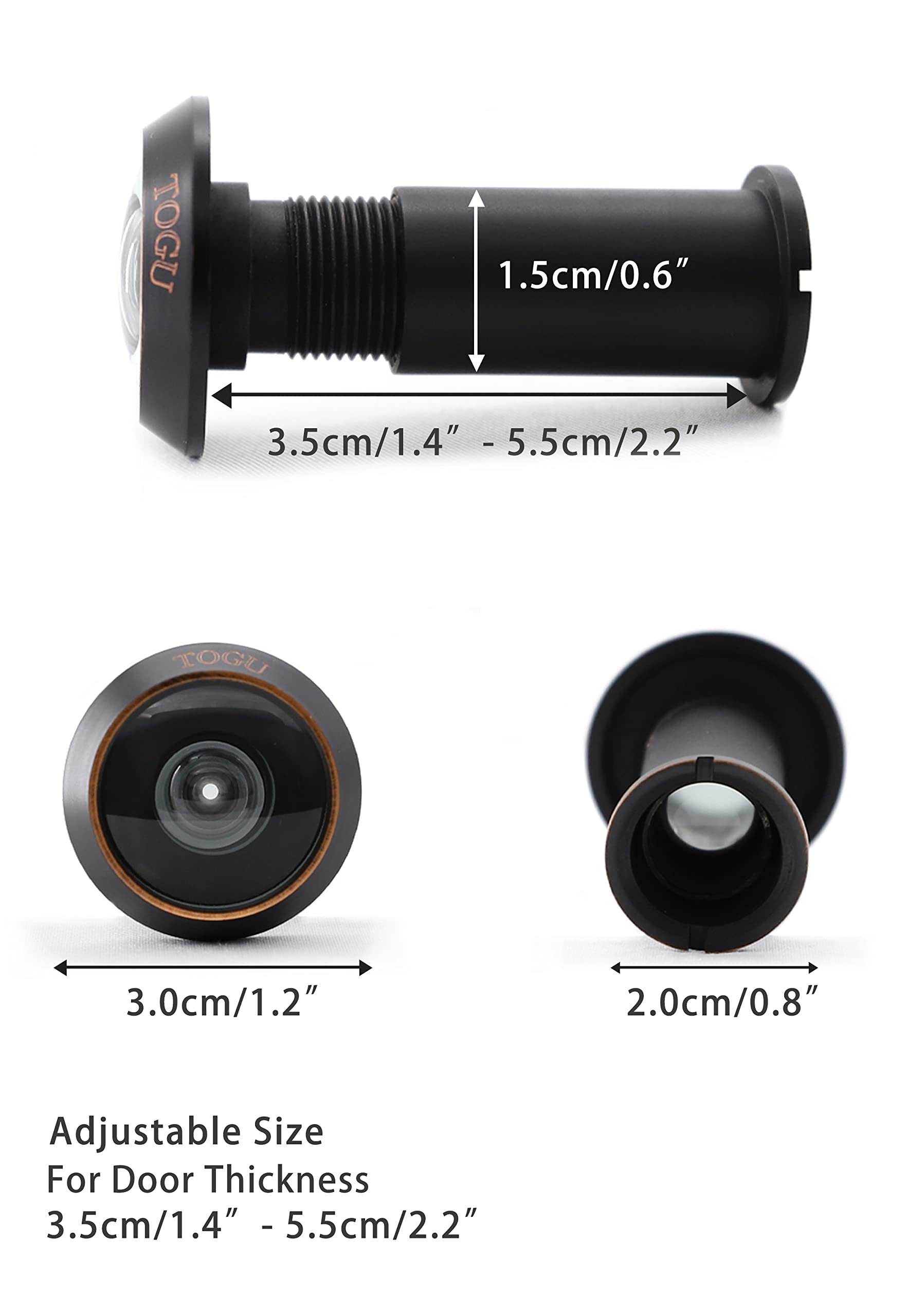 TOGU TG3016NG-CBC Lot de 10 judas pour portes de 3,5 cm à 6,3 cm en laiton massif HD avec lentille en verre HD à 220 degrés