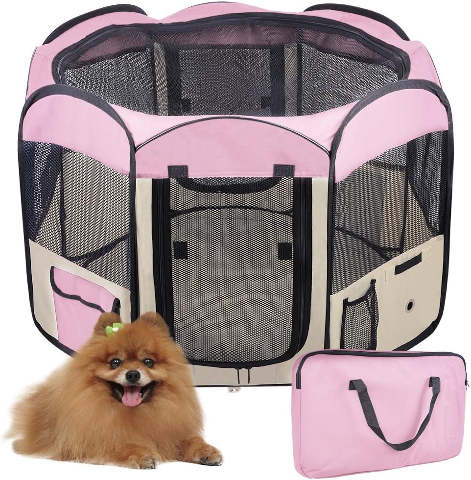 48x48x36" Large Pink Color Waterproof Playpen Pet Dog Puppy Tent Pen Exercise Kennel