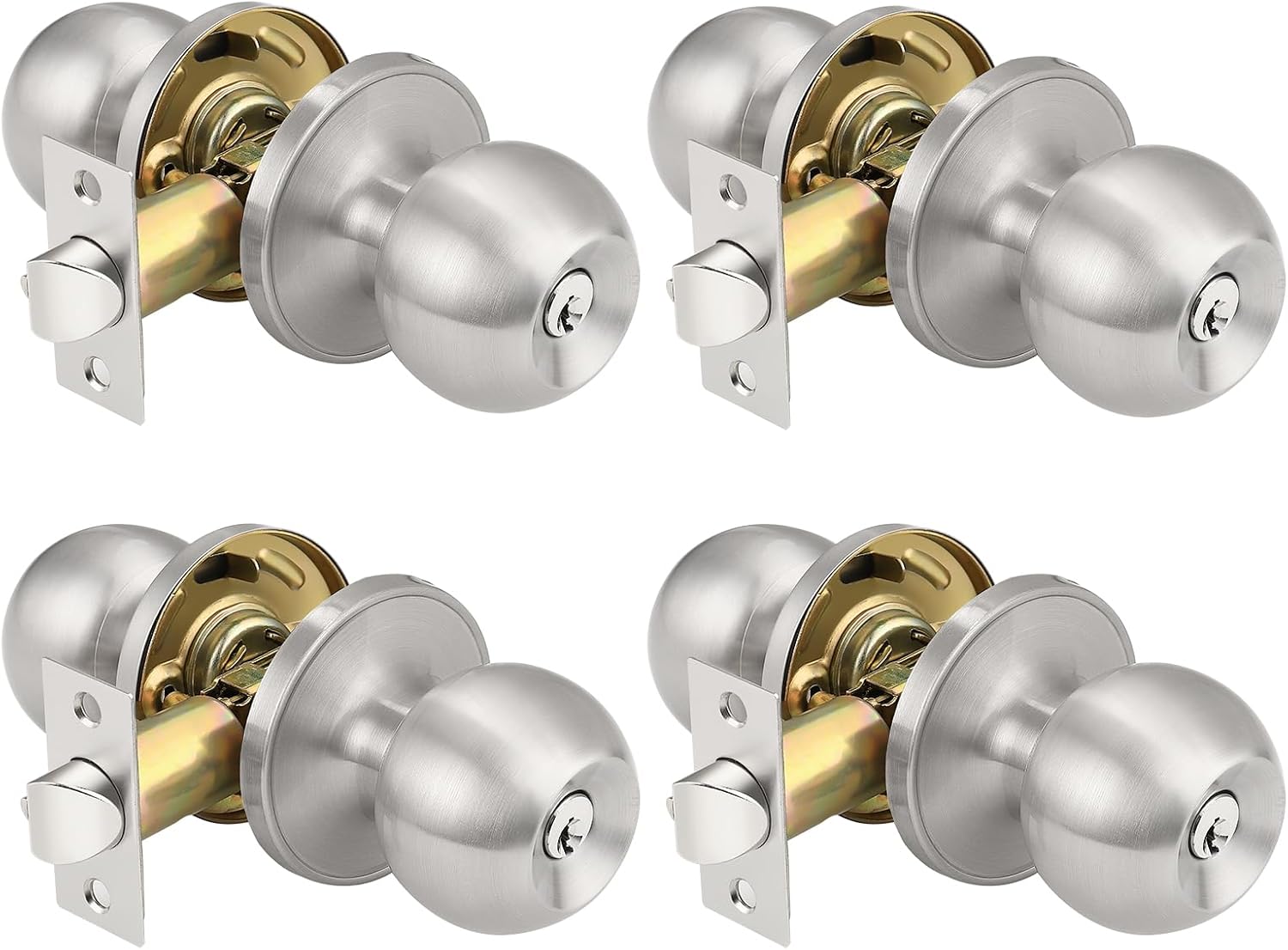 KNOBWELL Keyed Alike Door Locks in Brushed Nickel Finish, Keyed Entry Door Knob for Exterior Interior Door, Combo Pack Round Ball Shape Door Knobs, Exterior Door Handle, 4 Pack