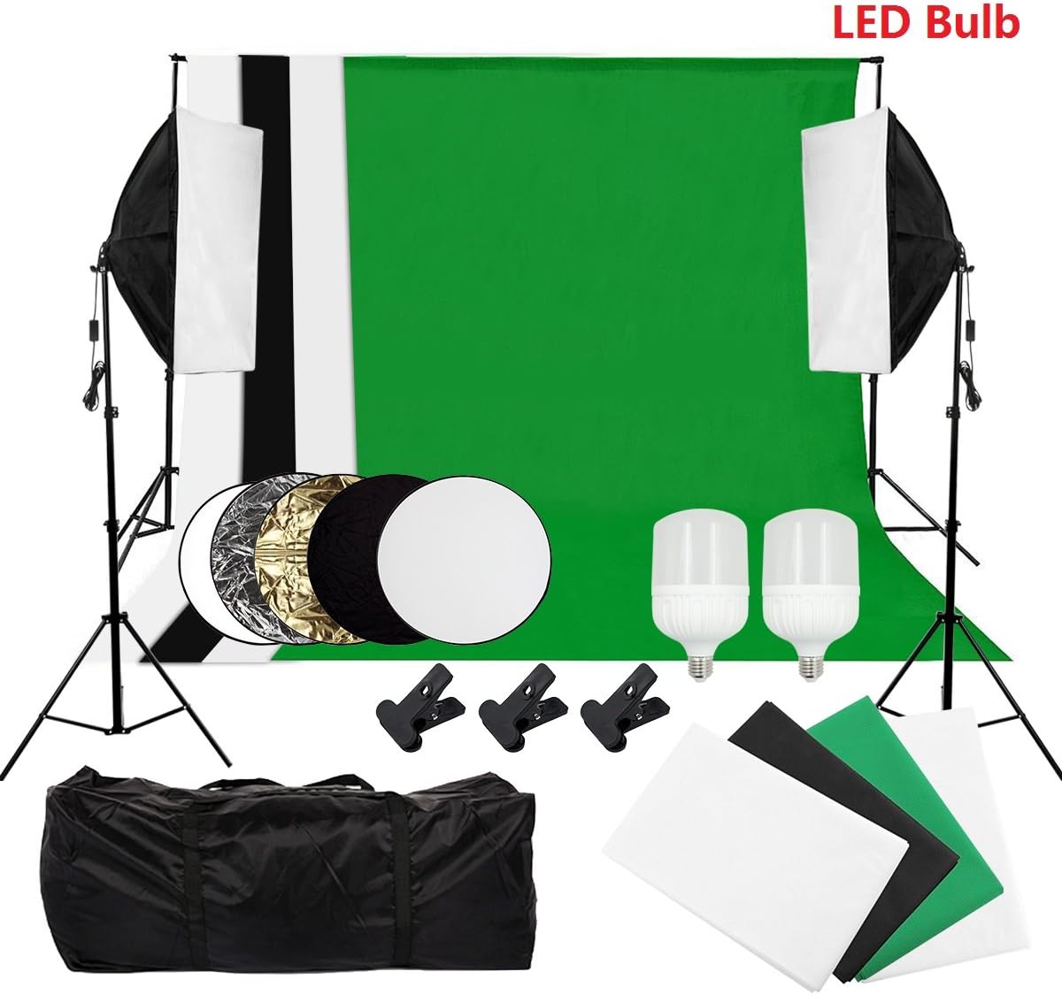 Photography Continuous Lighting Kit Photo Studio Set Background Support System, 2 x LED Bulb Softbox Light Kit for Video, Portrait and Photography Lighting