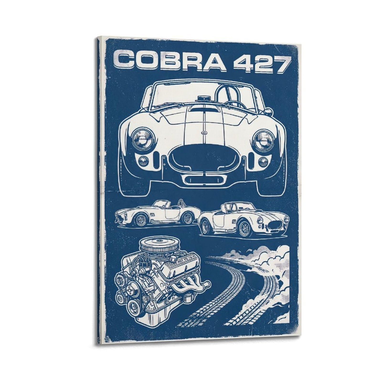 Okngb Frame-Style Vintage Classic Usa Muscle Car Poster Shelby Cobra 427 V8 Engine Decorative Painting Canvas Art Picture 24X36inch(60X90cm)