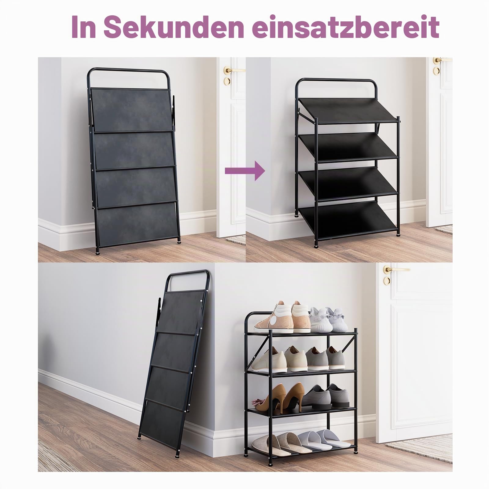 4-stufiges klappbares Metall-Schuhregal, ohne Montage