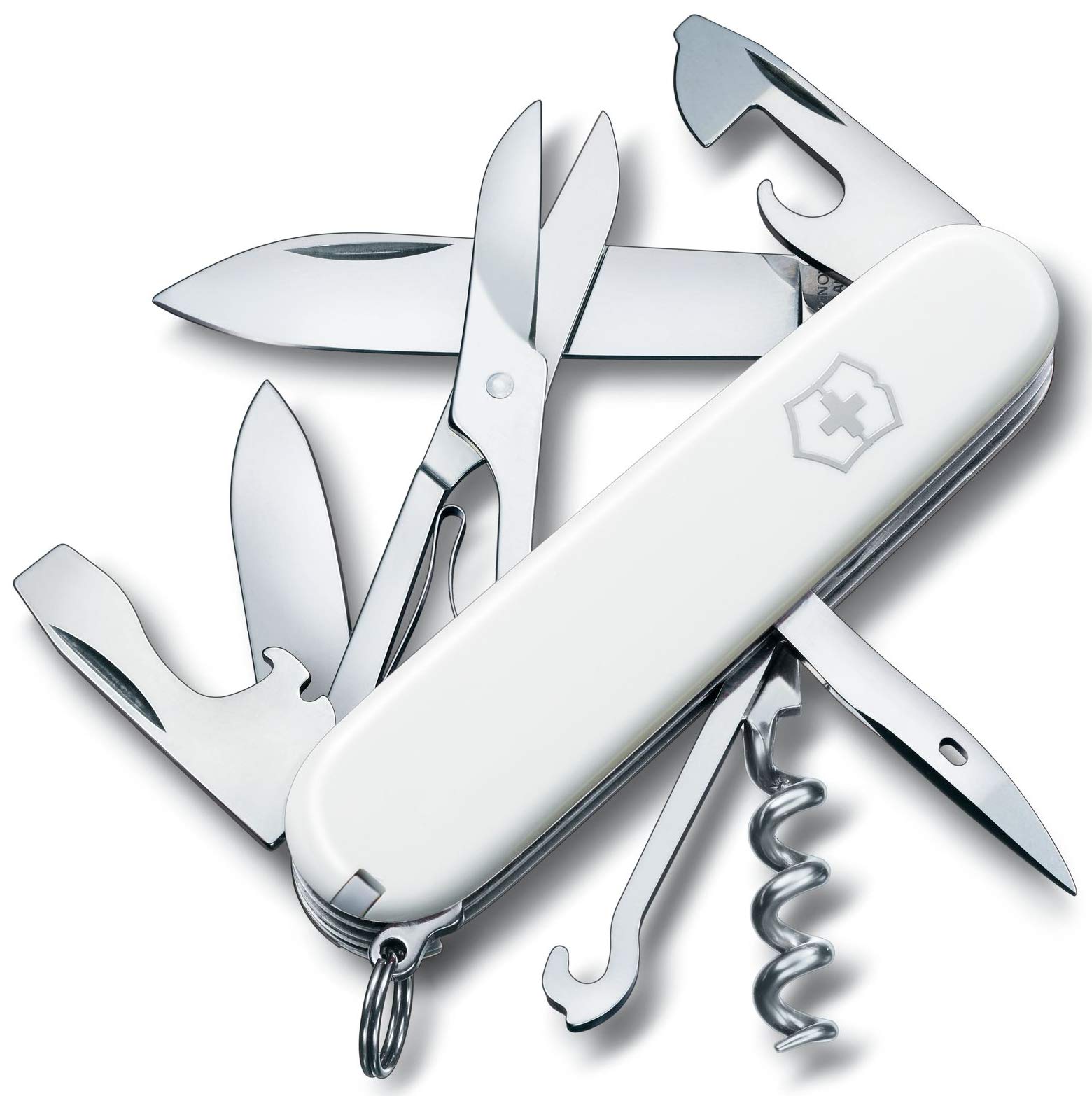 Climber Swiss Army Pocket Knife, Medium, Multi Tool, 14 Functions, Blade, Bottle Opener, White