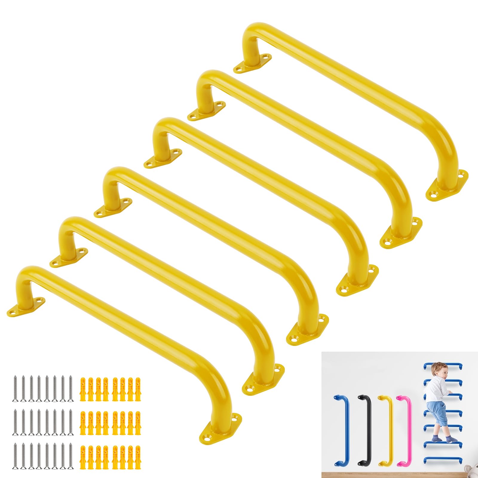 Photo 1 of BiJun17 inch Metal Playground Handles,Monkey Bars Indoor Heavy Duty Ceiling Grab Bars for Indoor Outdoor Playgrounds Climbing Frames,Treehouses,and Wall ladders (Yellow Set of 6)