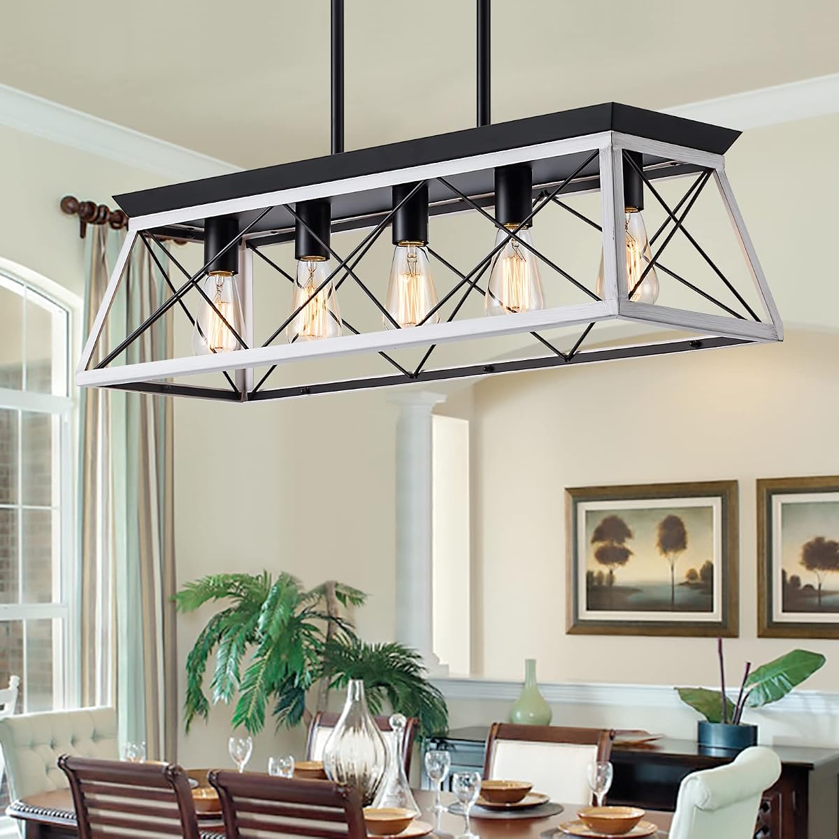 XIPUDA 5-Light Farmhouse Pendant Light Fixture, Metal Chandelier for Dining