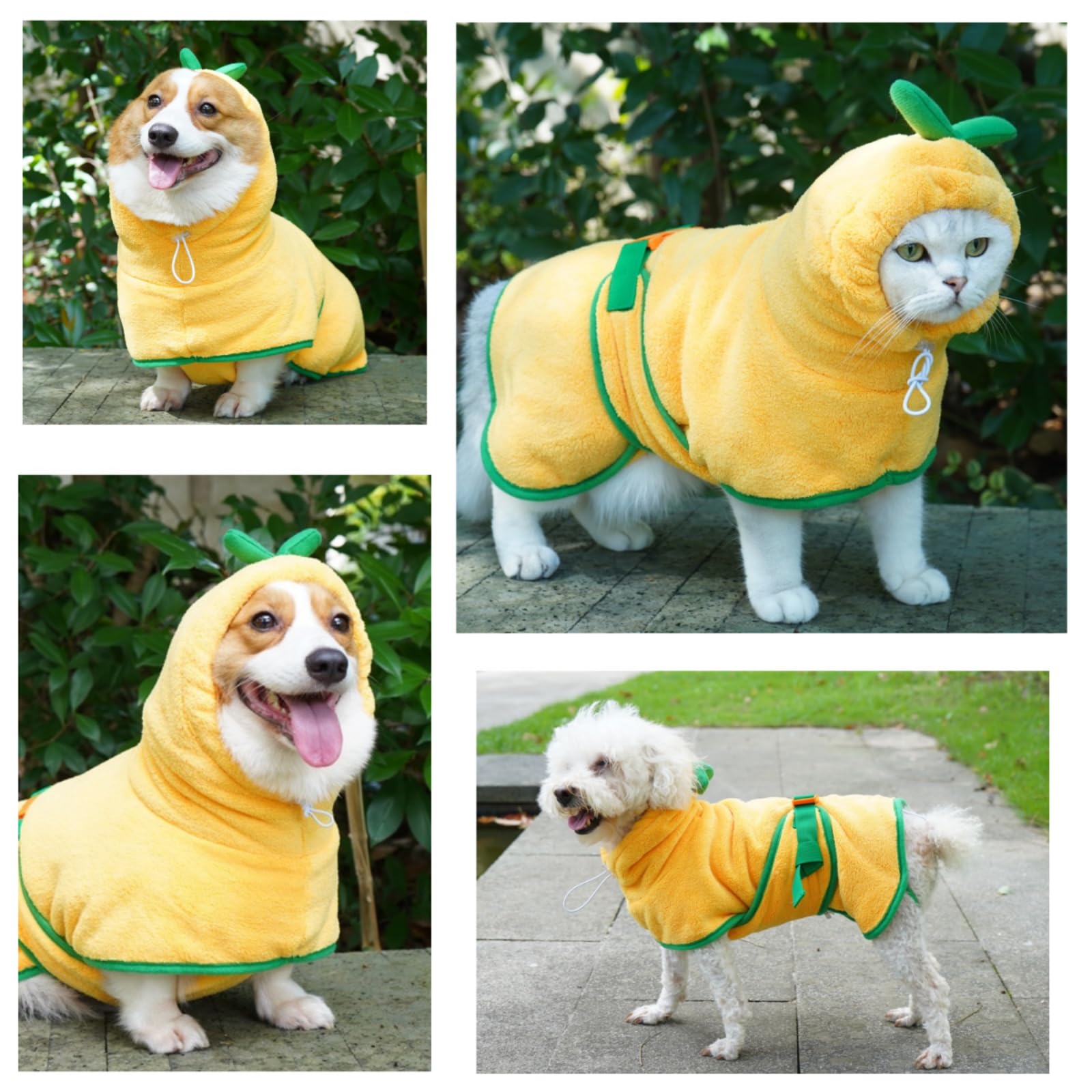 Accappatoio per cani e gatti, ad asciugatura rapida, accappatoio con cappuccio, collare regolabile e cinghia per la pancia, per piscina e spiaggia (giallo, XL)
