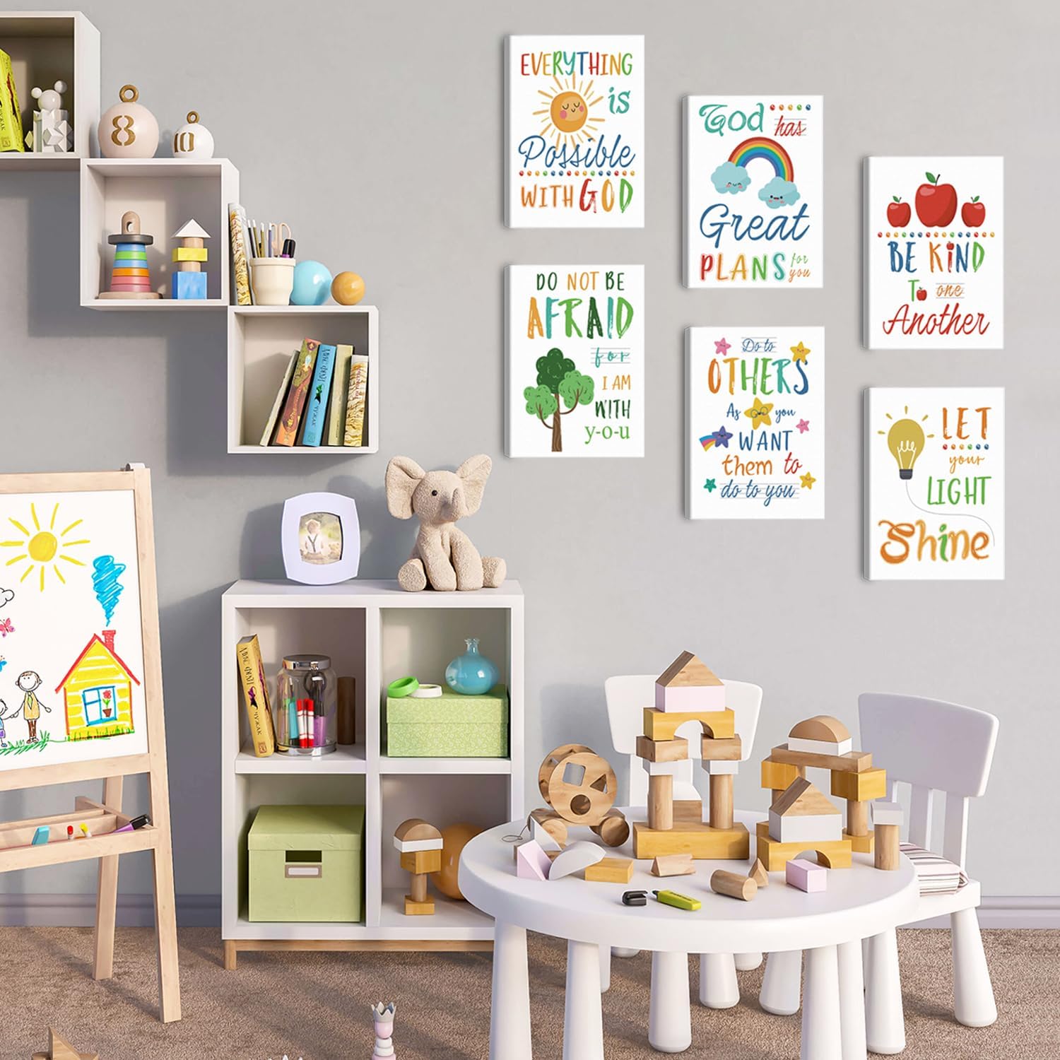 HPNIUB Colorful Rainbow Art Print,Kids Inspirational Quote Canvas Wall Decor Set of 6(8”X10”, Framed),Be Kind Bible Verse Wall Art for Children’ s Classroom,Sunday School Decor 3 71j0PMnCuvL. AC SL1500