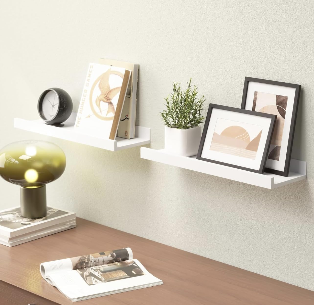 Beautiful Wall Mounted Floating Wall Shelf | Display Wall Rack Shelves for Living Room | Bedroom Home Decoration Shelf (Set of 2, White, 16 inches)-image-26