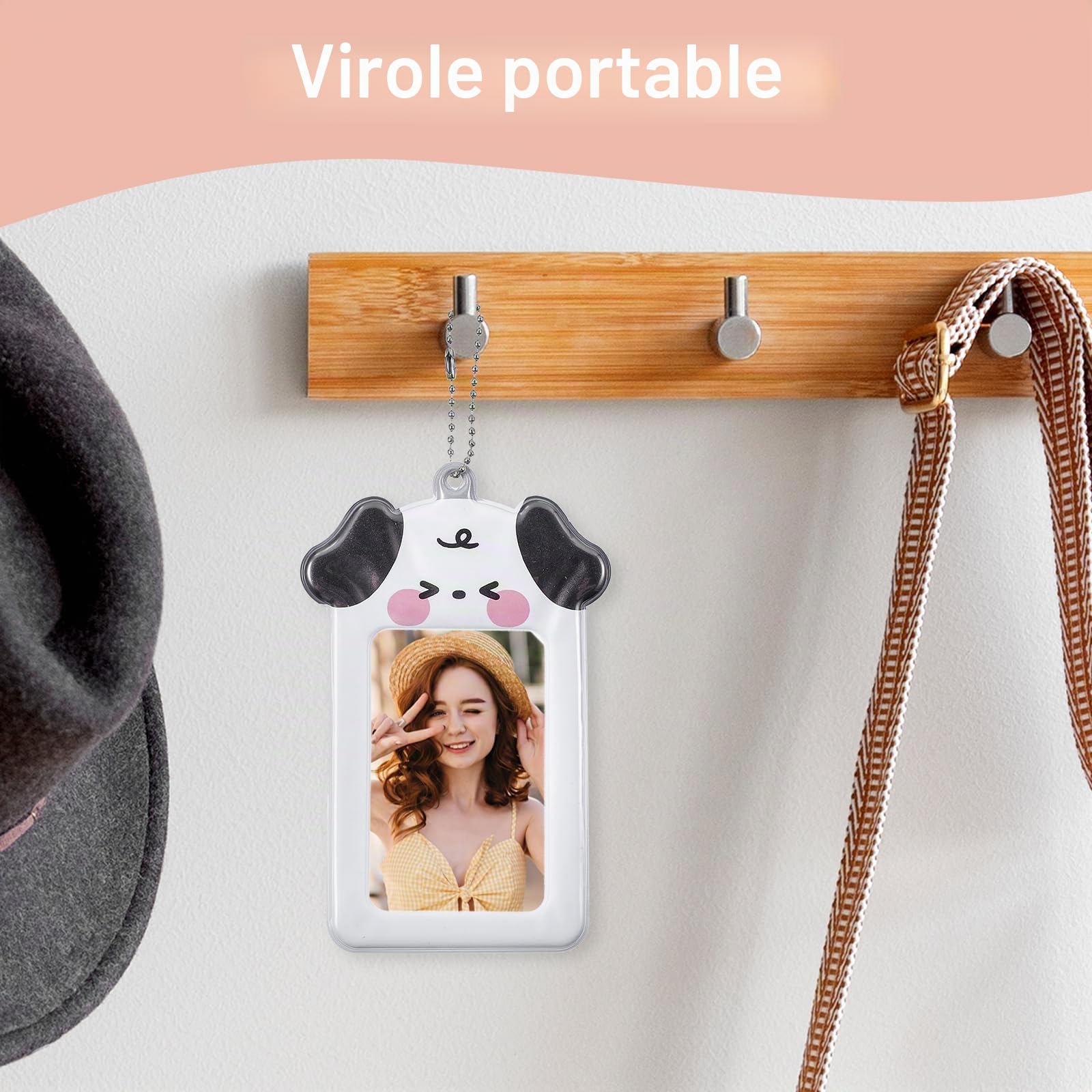 Yuanchu Kpop Lot de 4 porte-cartes photo mignons avec pendentif chaîne Kawaii pour cadre photo, carte d'identité, 7,6 cm, porte-carte d'identité, porte-carte d'identité, porte-carte de bus