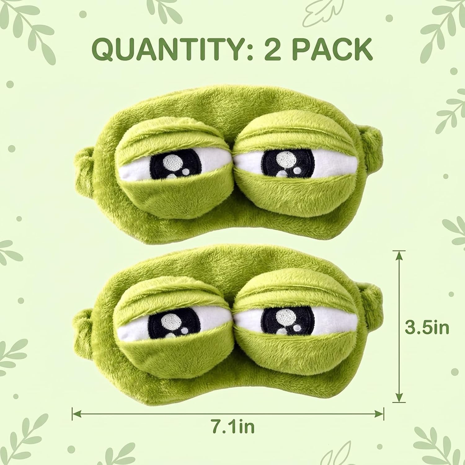 2PCS Frog Eye Mask, Frog Sleep Mask for Children and Adults, Funny Sleep Mask for Home and Travel, Light Blocking Eye Cover for Sensitive Sleepers, Two Pack Frog Design Sleep Masks image 2