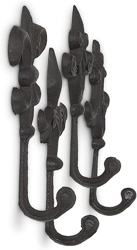 Miniatura 9 de GASARÉ, Llavero para montaje en pared, gancho para llaves de hierro fundido, diseño de flor de lis, tornillos y anclajes, tamaño grande de 5 x 3