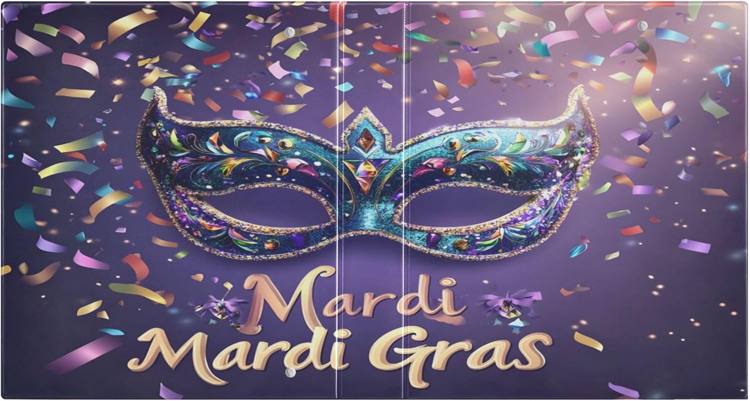 Mardi Gras Mask 3 Ring Binders, 1.5” Round Ring Binders with Clipboard - Letter Size, 3 Interior PVC Clear Pockets & Anti-Slip Clip for Office School Supplies, 2PCS