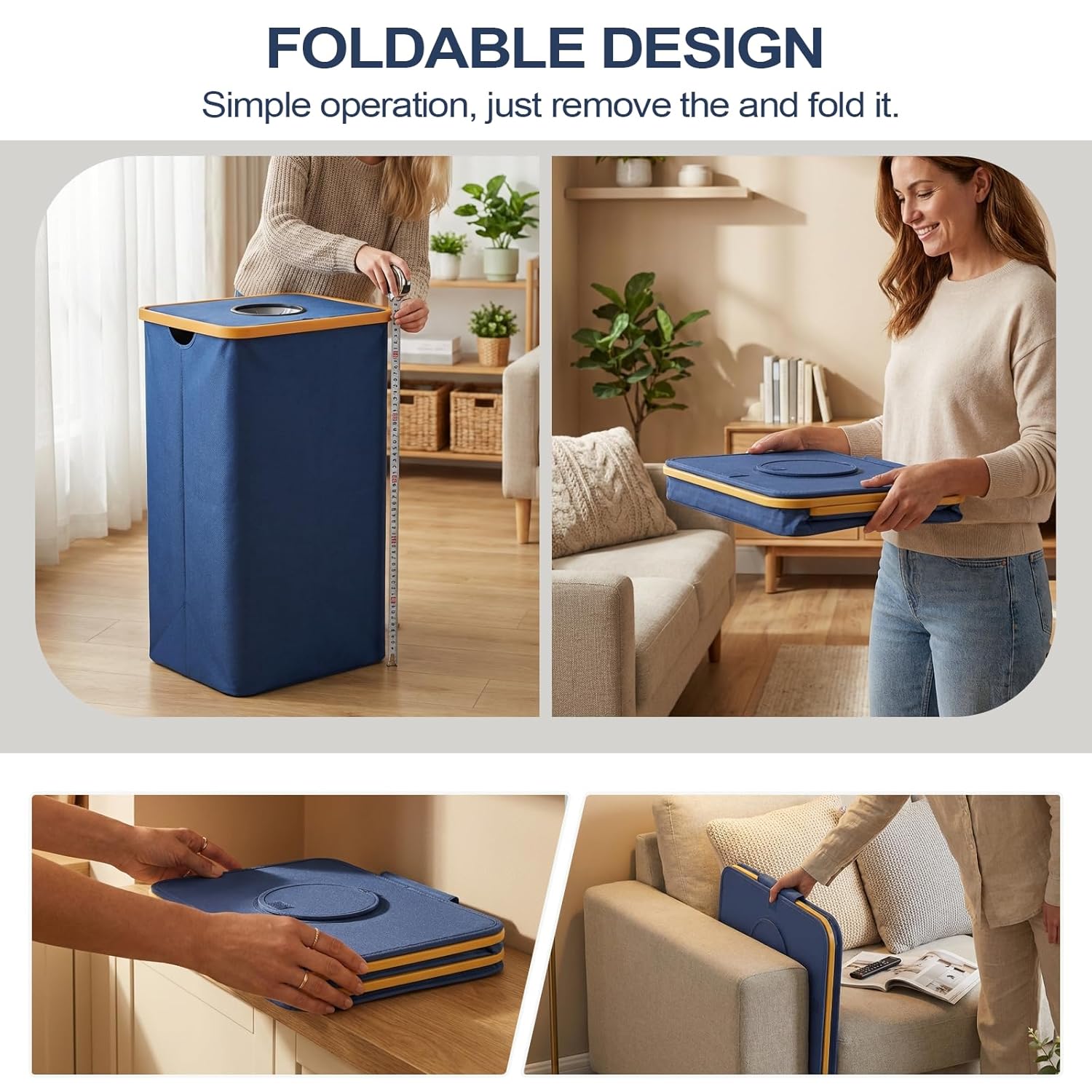 Recycling Bins for Kitchen, 26 Gallon (100L) Recycle Bin with lid, Indoor Oxford Fabric Recycling Trash Can with 2 Pack Removeable and Reusable Inner Bags for Bottle,Can, Glass, Plastic, Sticker, Blue